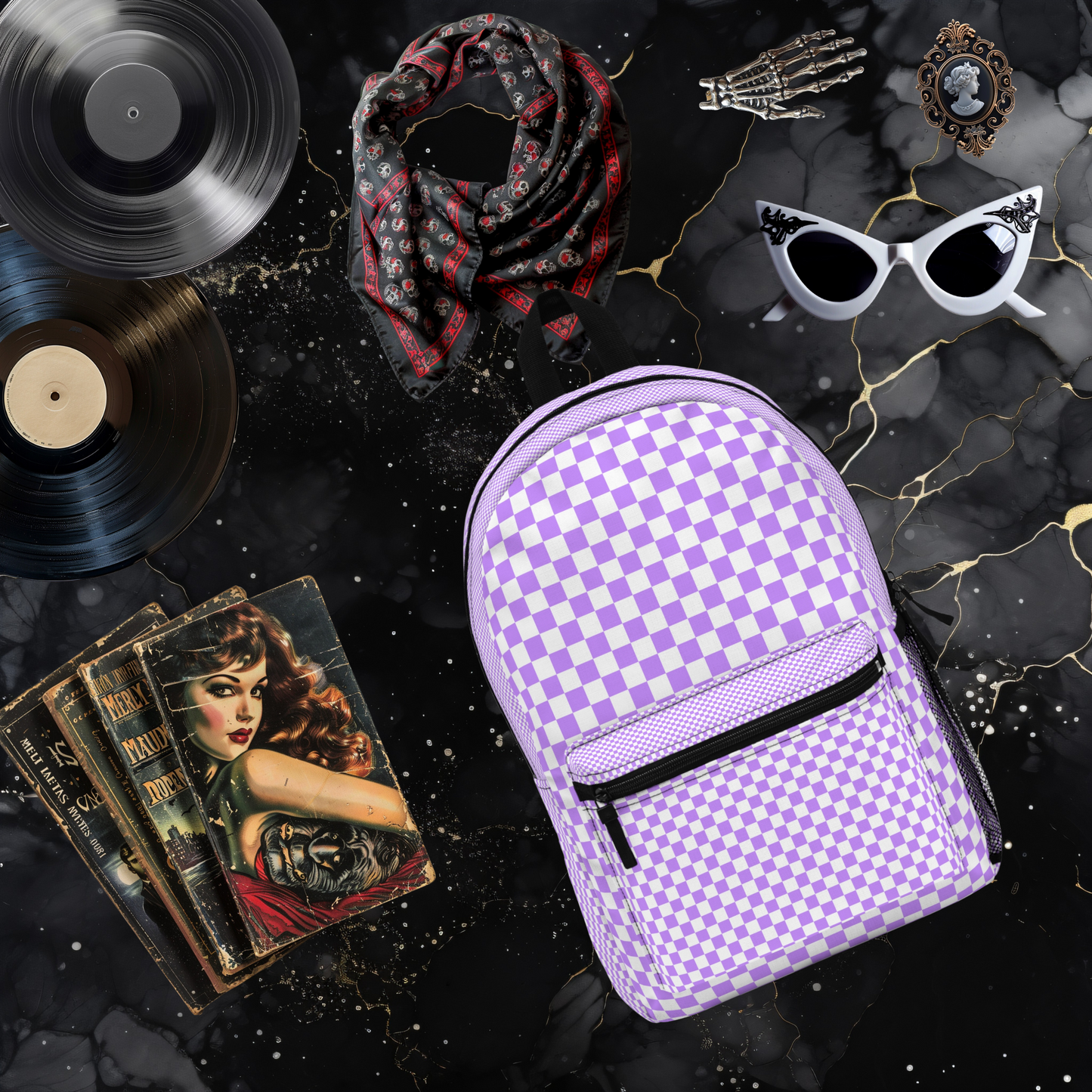 Purple Checkerboard Backpack