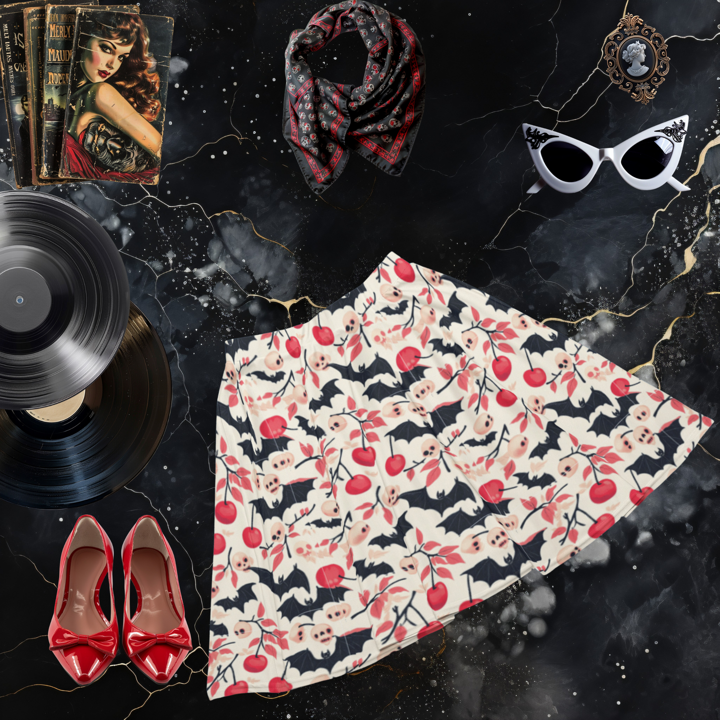 Cherries & Crypts Skater Skirt