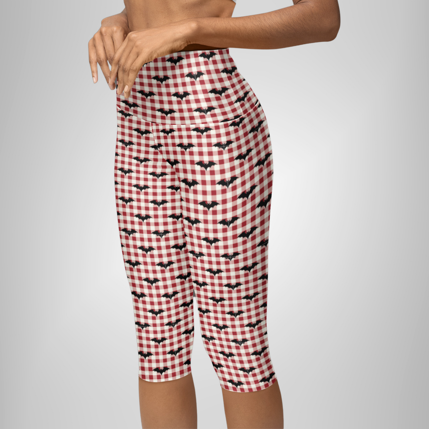 Gothic Gingham Bat Charm Capri Leggings