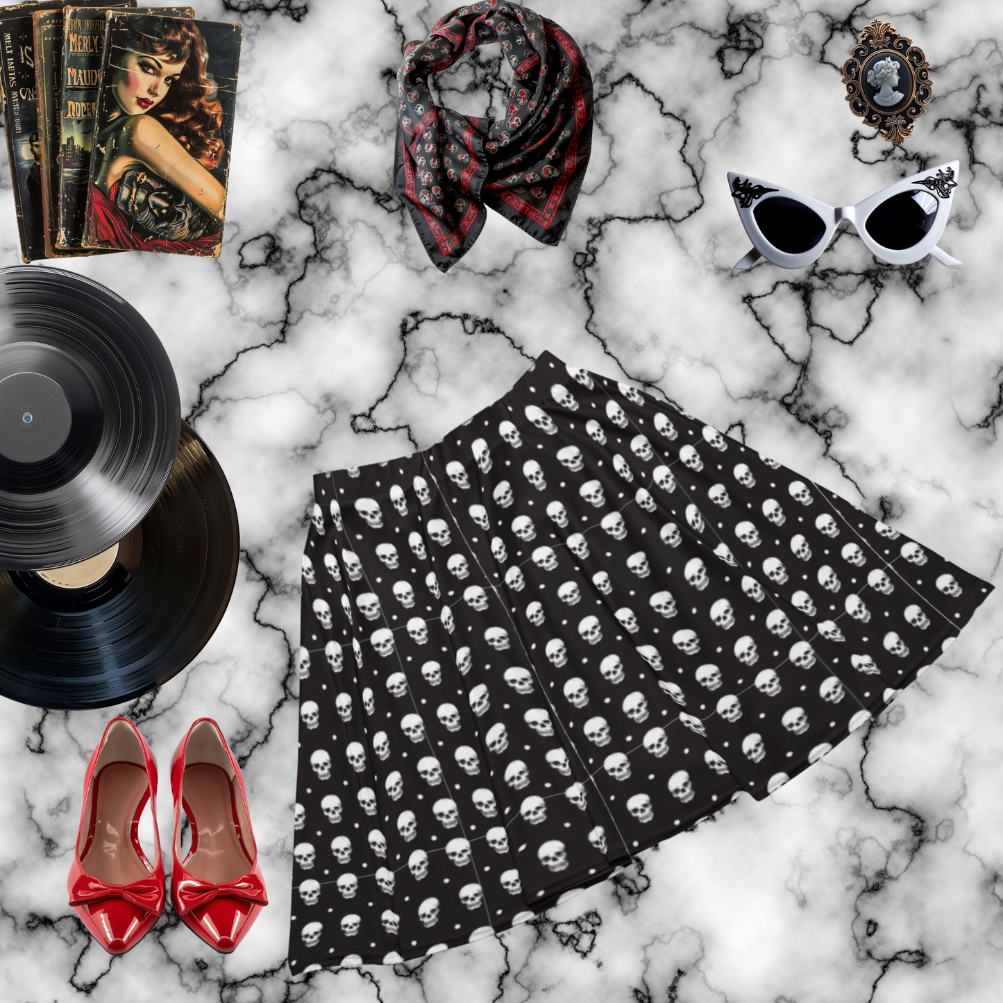 Skull Polka Skater Skirt
