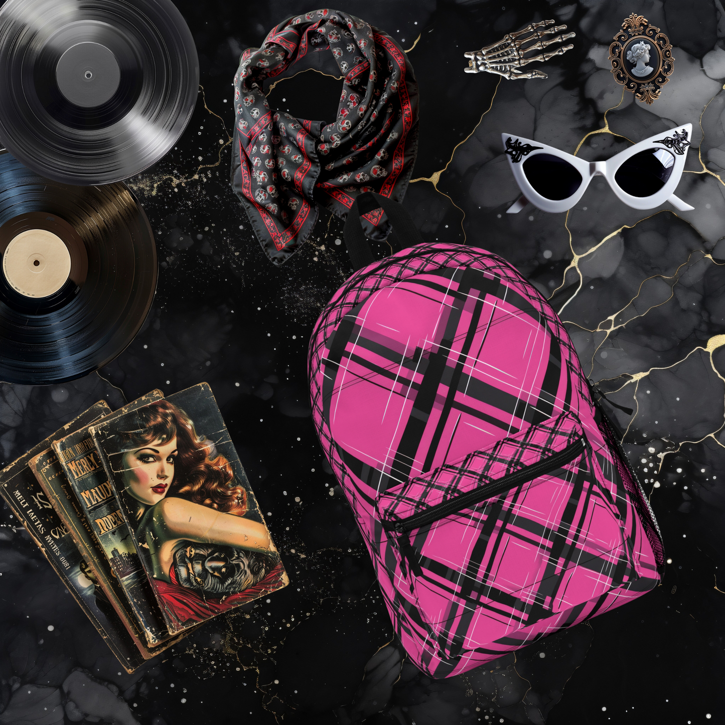 Magenta Plaid Backpack