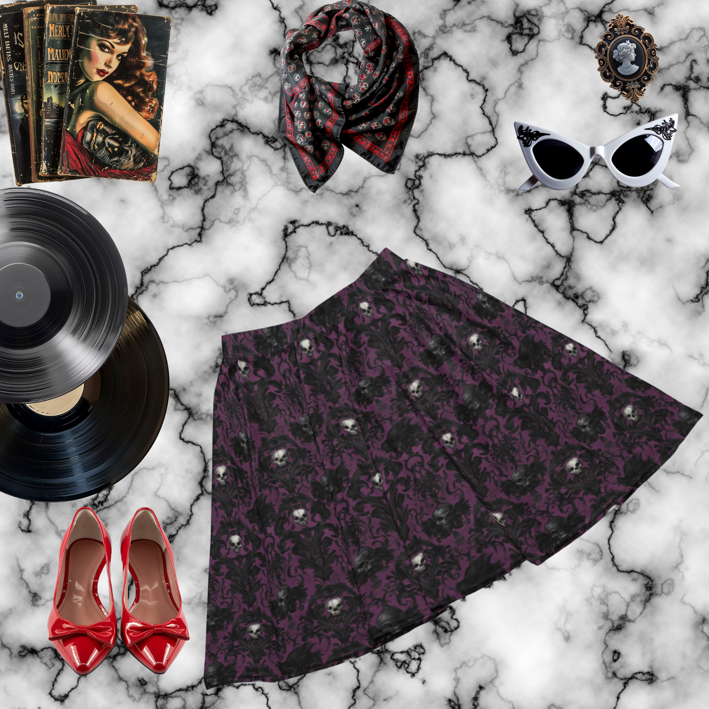 Phantom Damask Skater Skirt