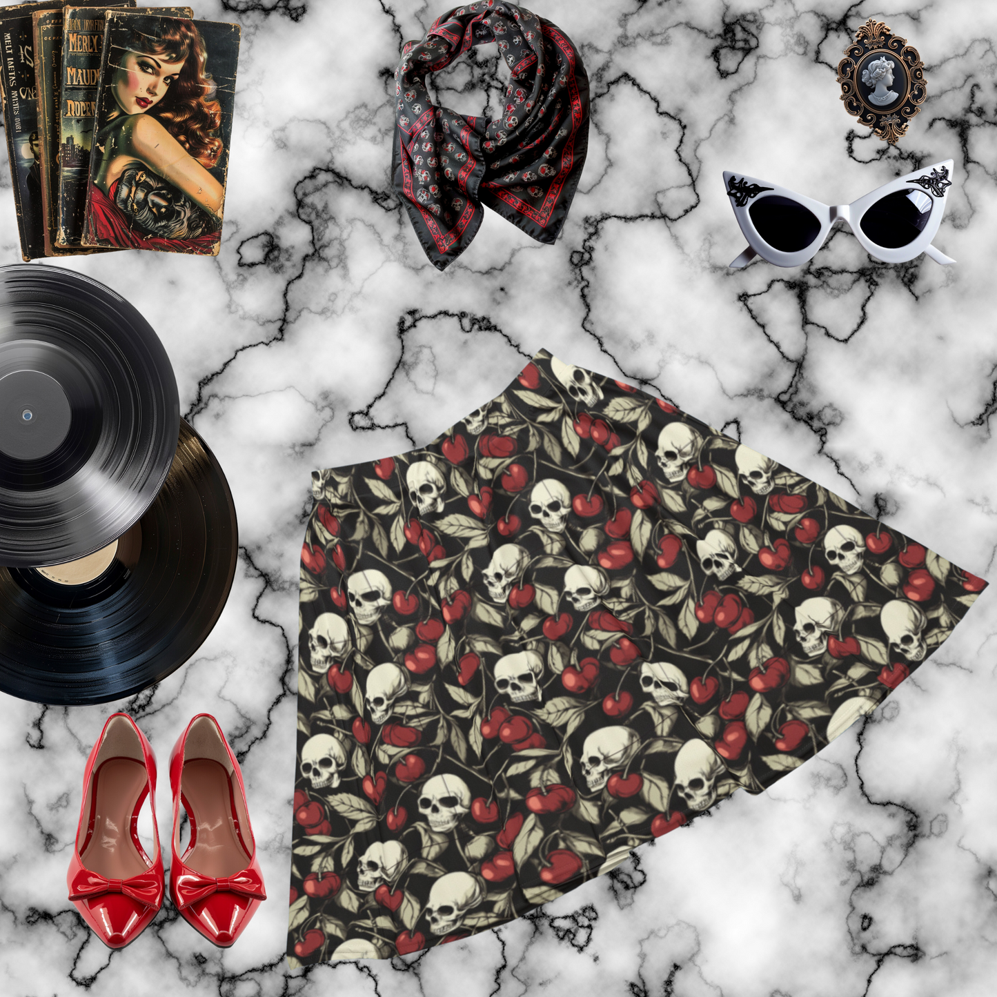 Cherry Goth Skater Skirt