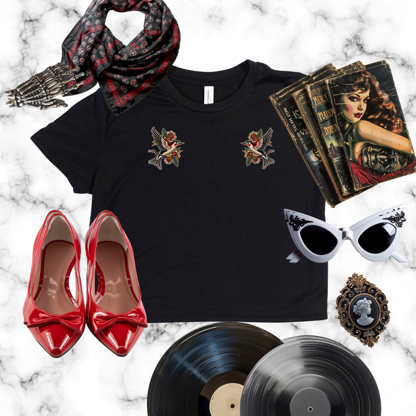 Swallow Tattoo Flowy Cropped Tee