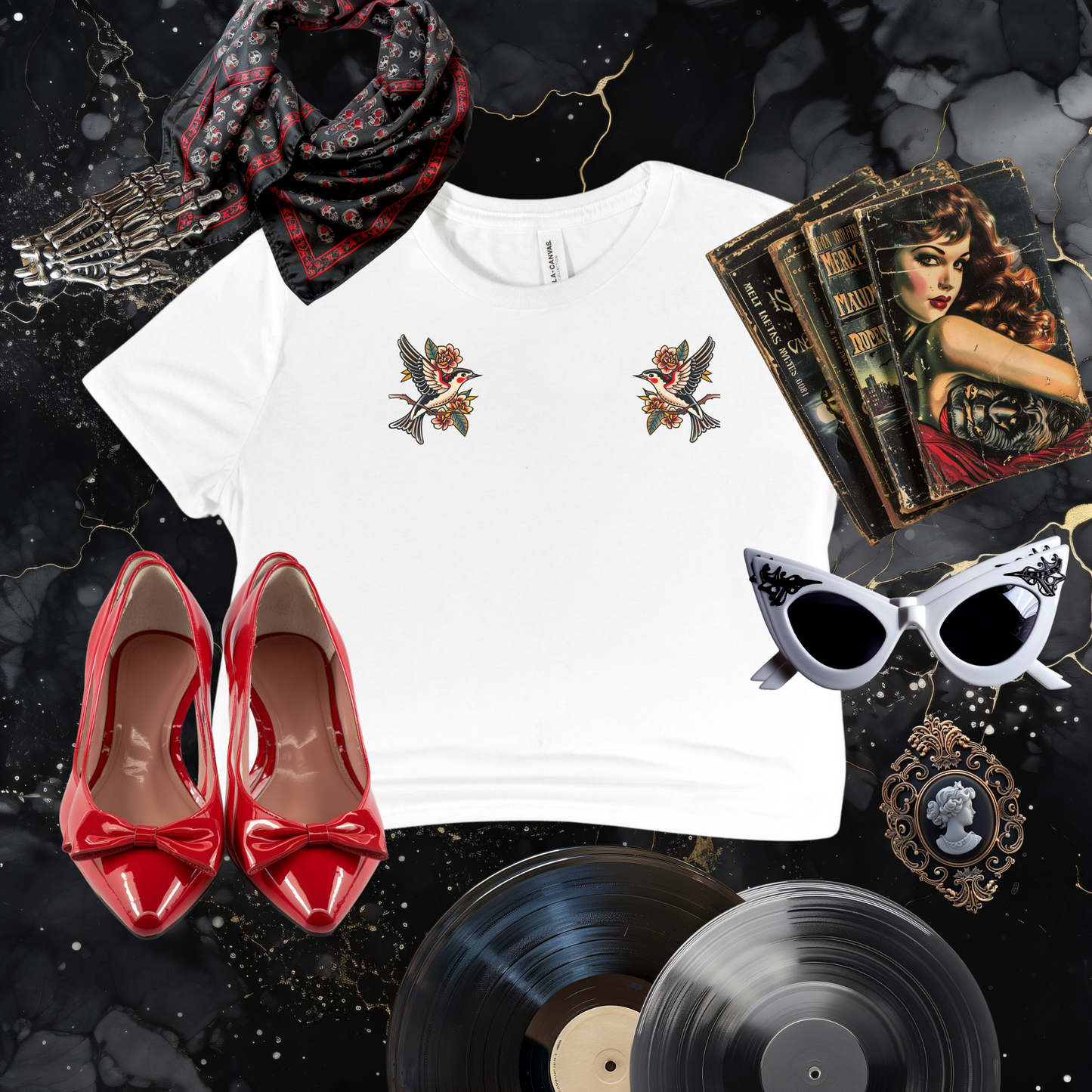 Swallow Tattoo Flowy Cropped Tee