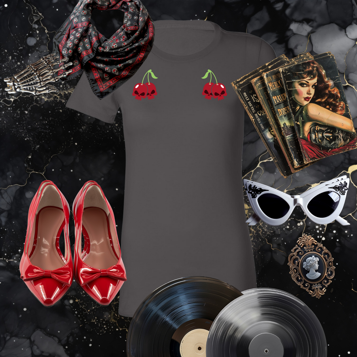 Cherry Skulls Gothabilly Tee