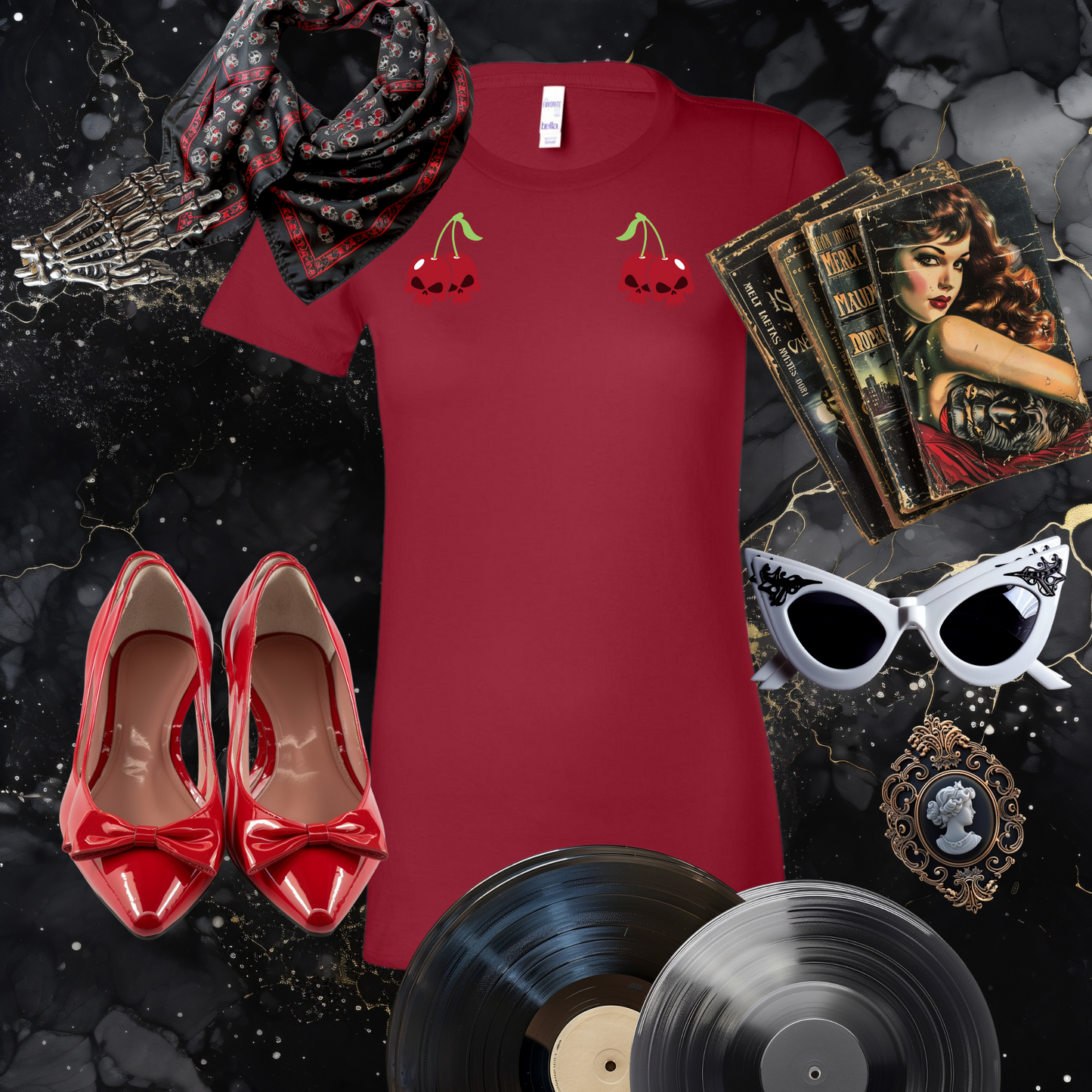 Cherry Skulls Gothabilly Tee
