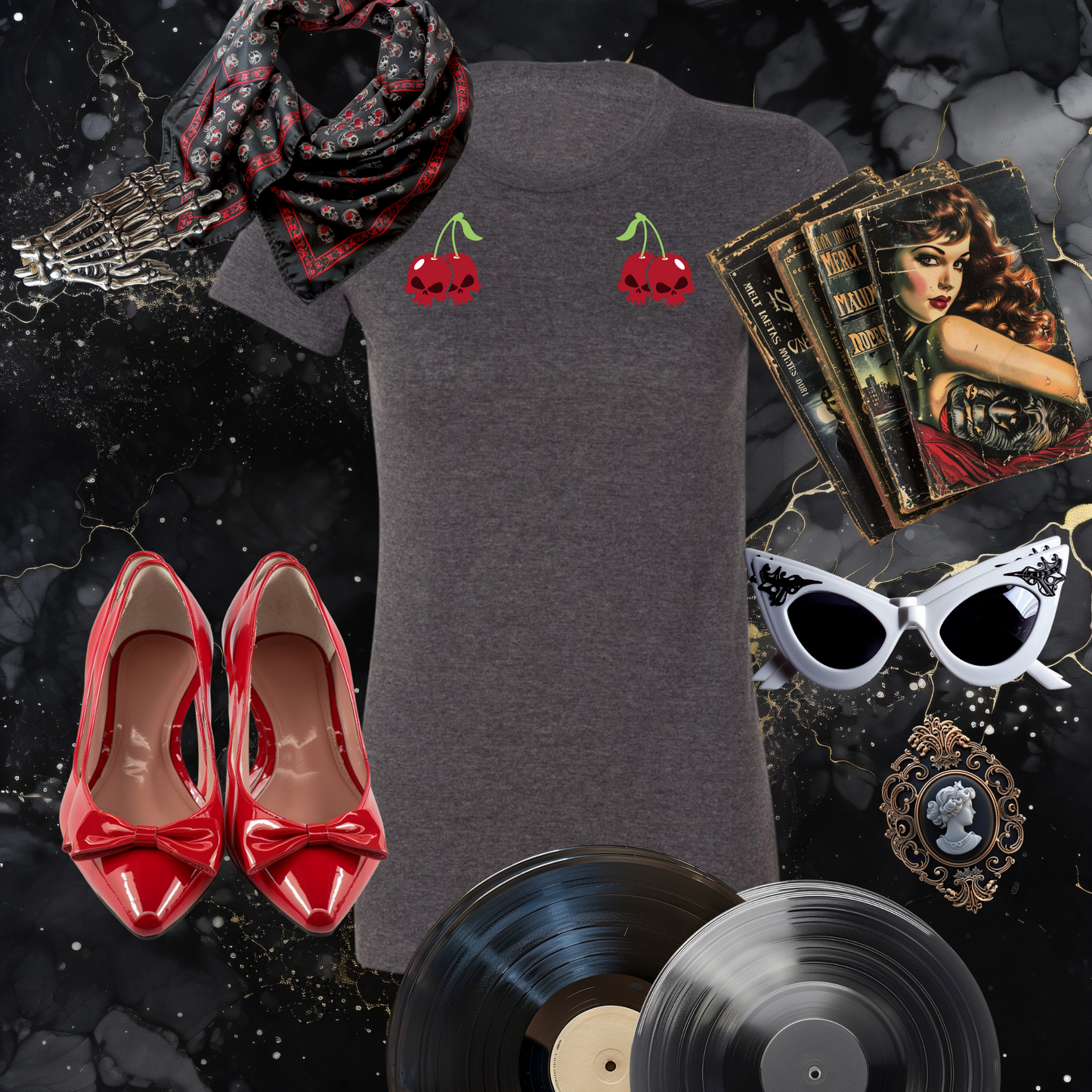 Cherry Skulls Gothabilly Tee