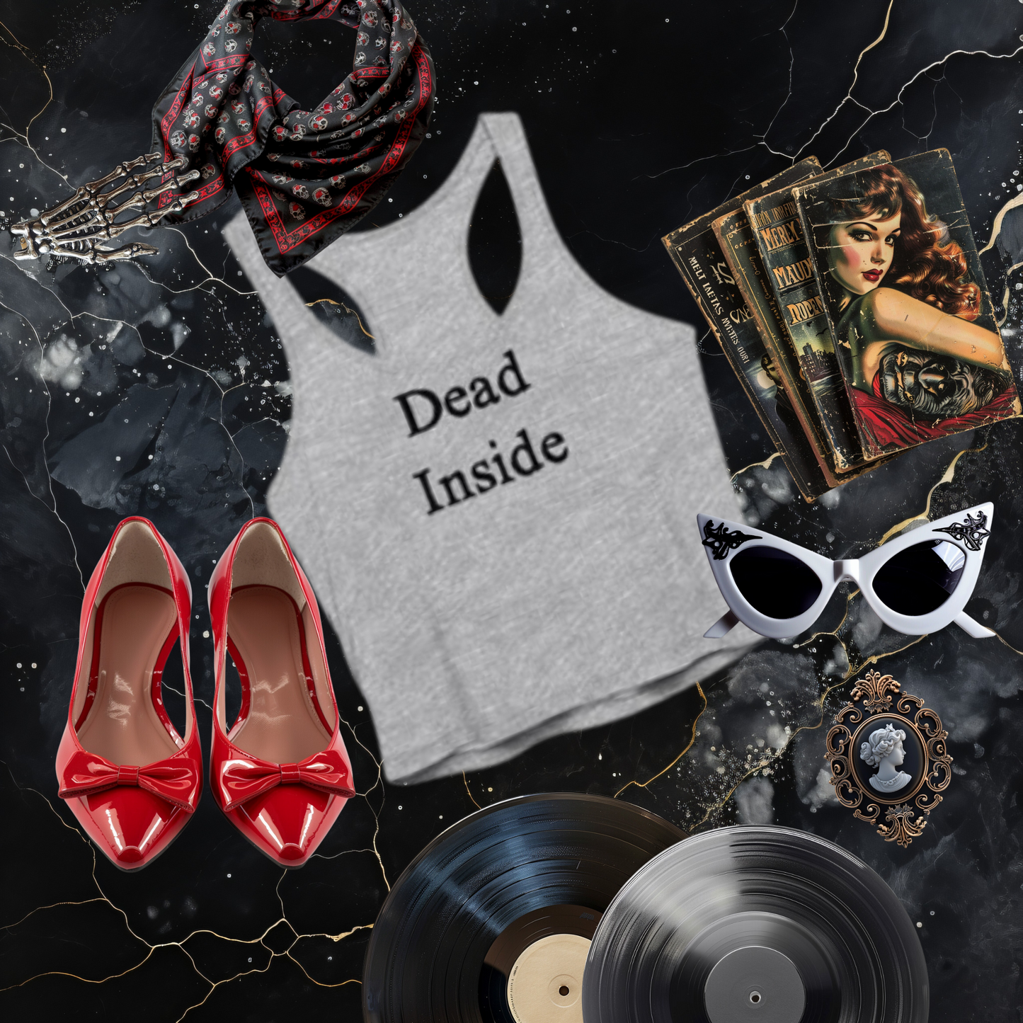 Dead Inside Sheer Cropped Racer Tank