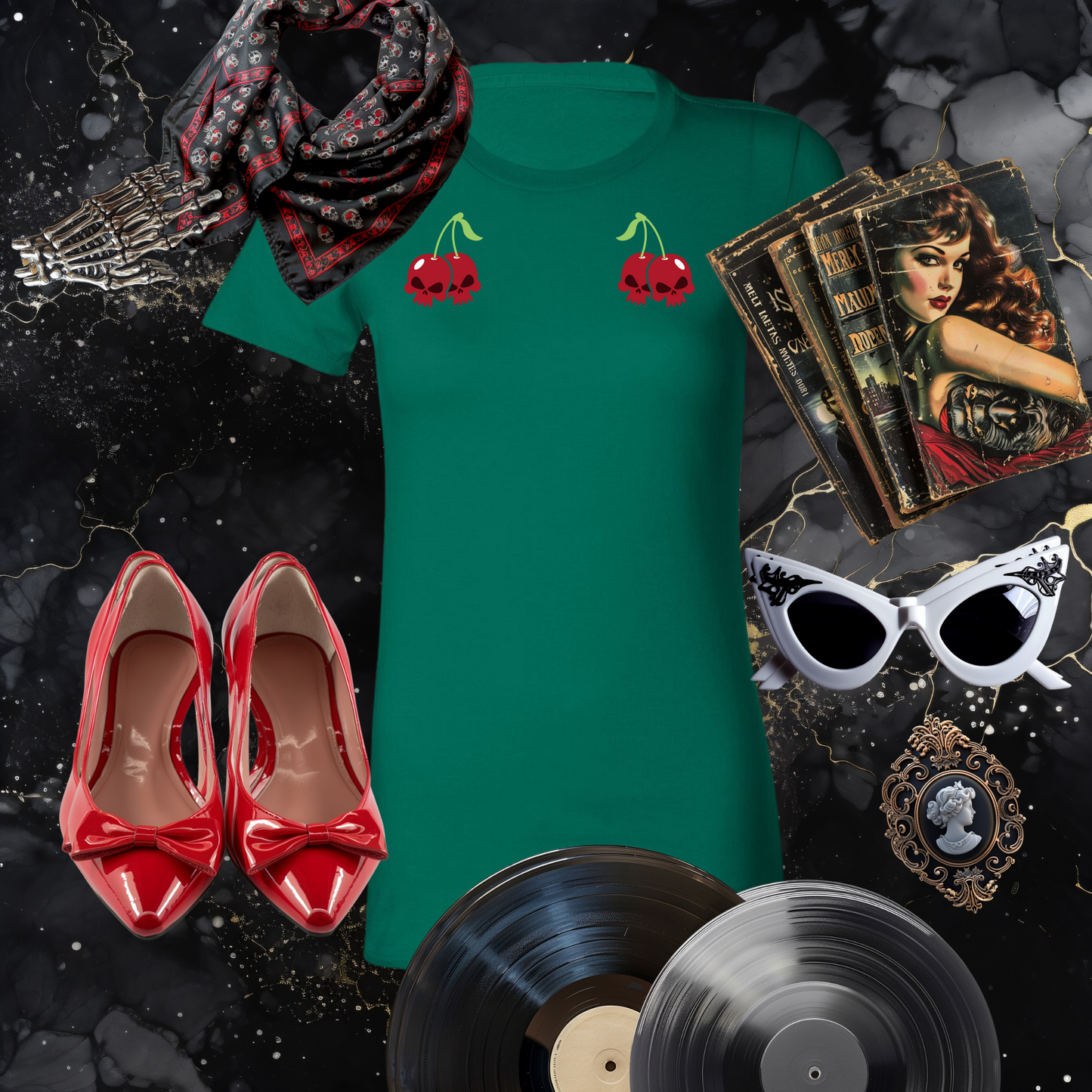 Cherry Skulls Gothabilly Tee