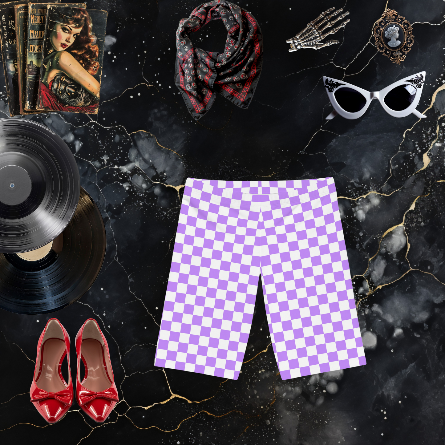 Purple Checkerboard Bike Shorts