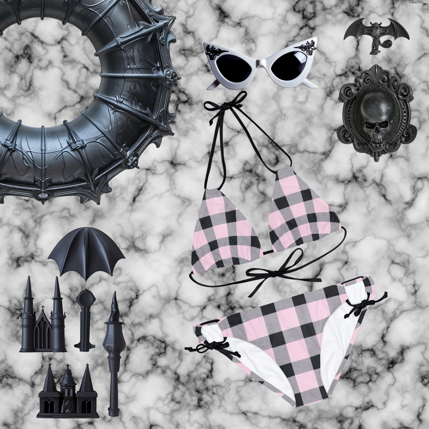 Pink Buffalo Check Strappy Bikini Set