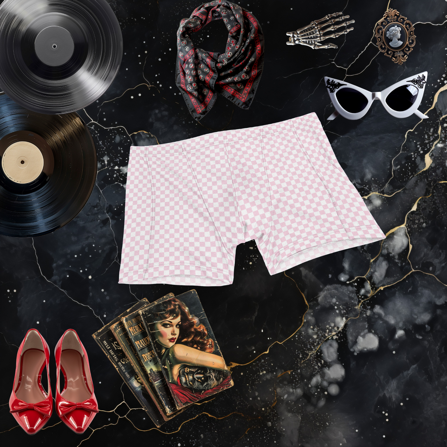 Pink and White Checkerboard Shorts
