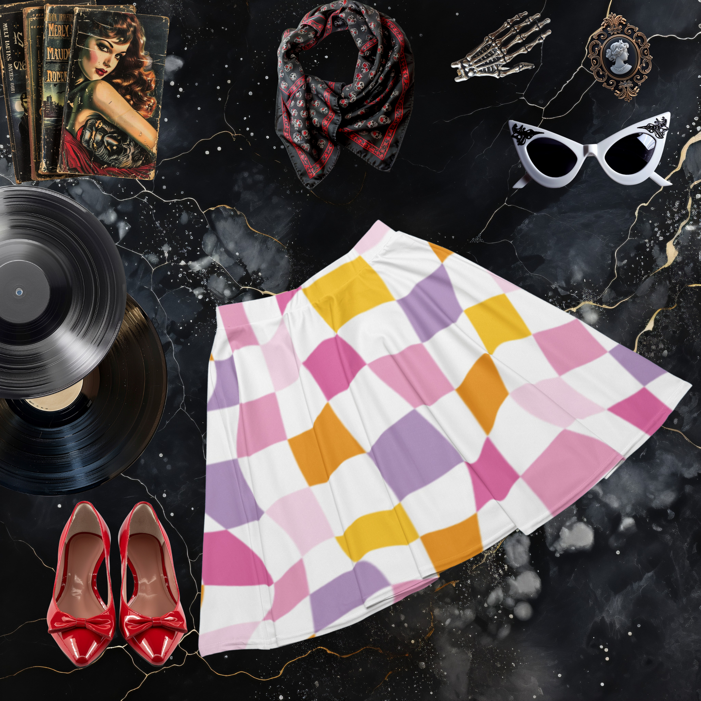 Rainbow Checkerboard Skater Skirt