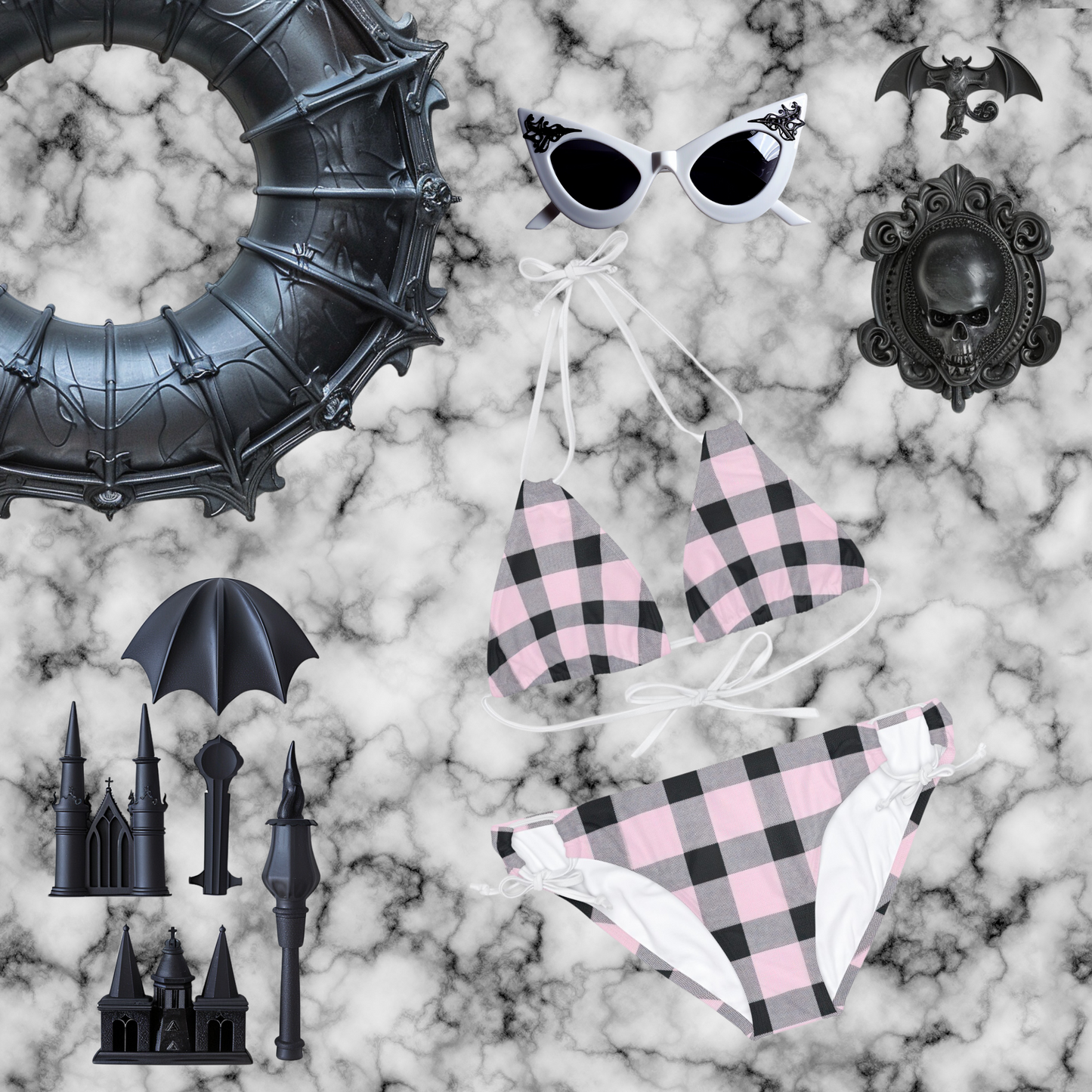 Pink Buffalo Check Strappy Bikini Set