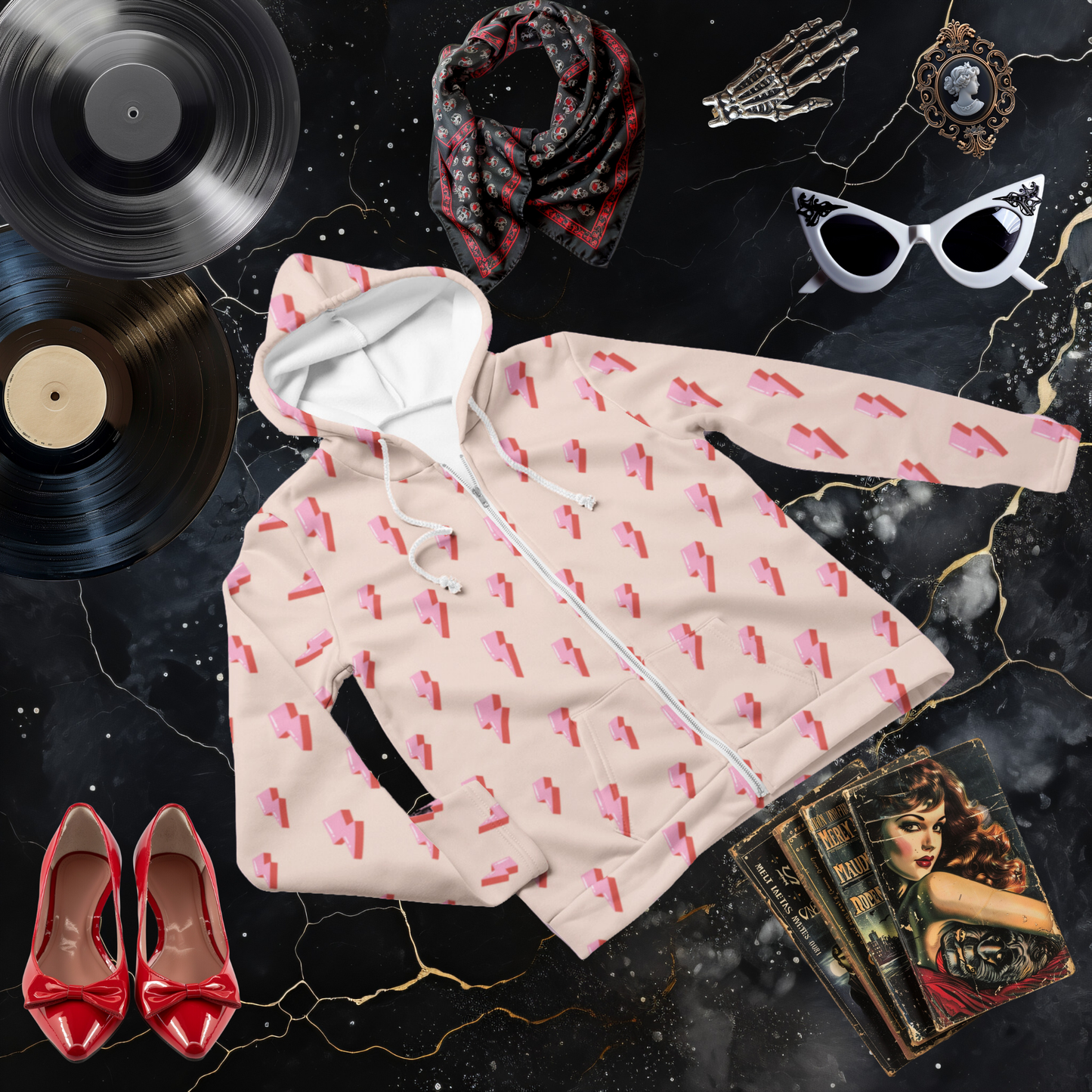 Pink Lightning Zip Hoodie