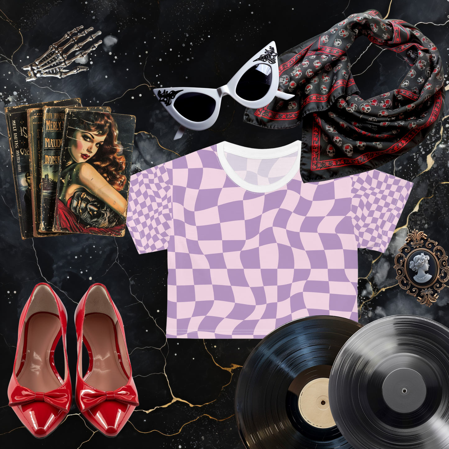 Lavender Checkerboard Crop Tee