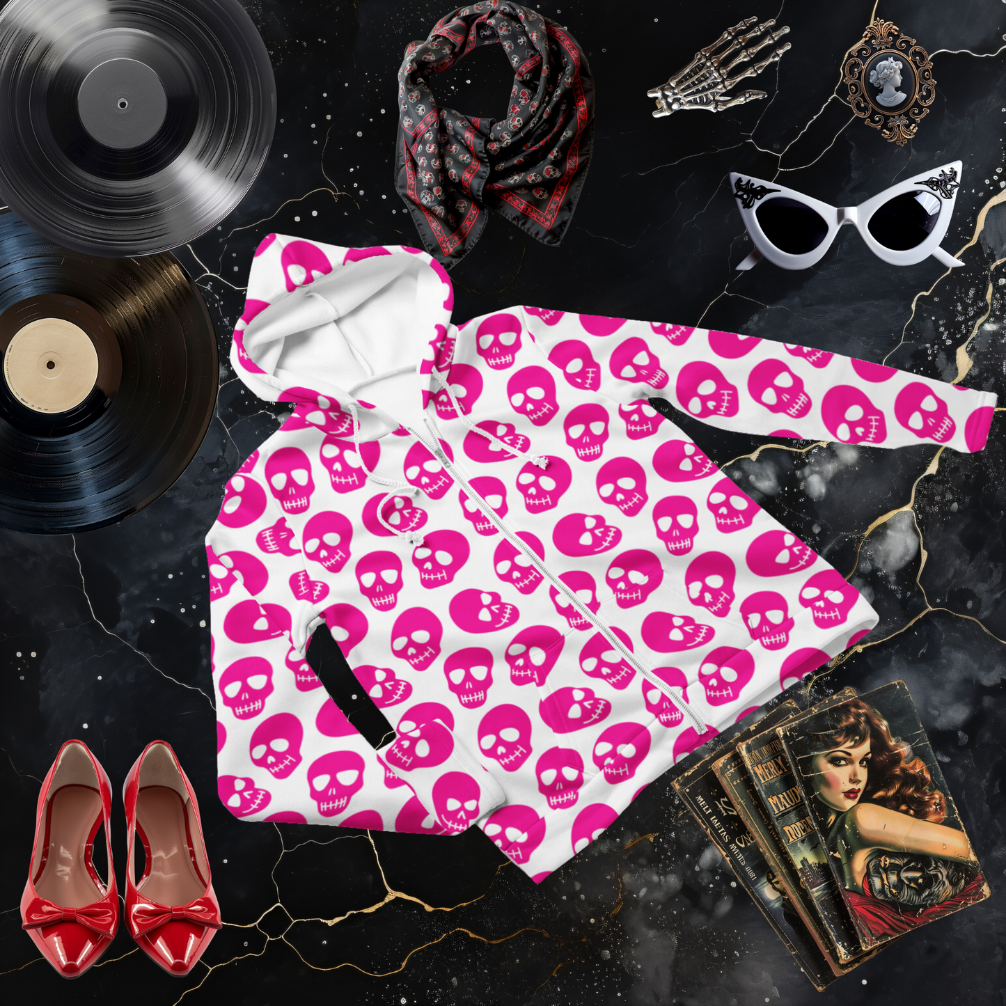 Pink Skull Zip Hoodie