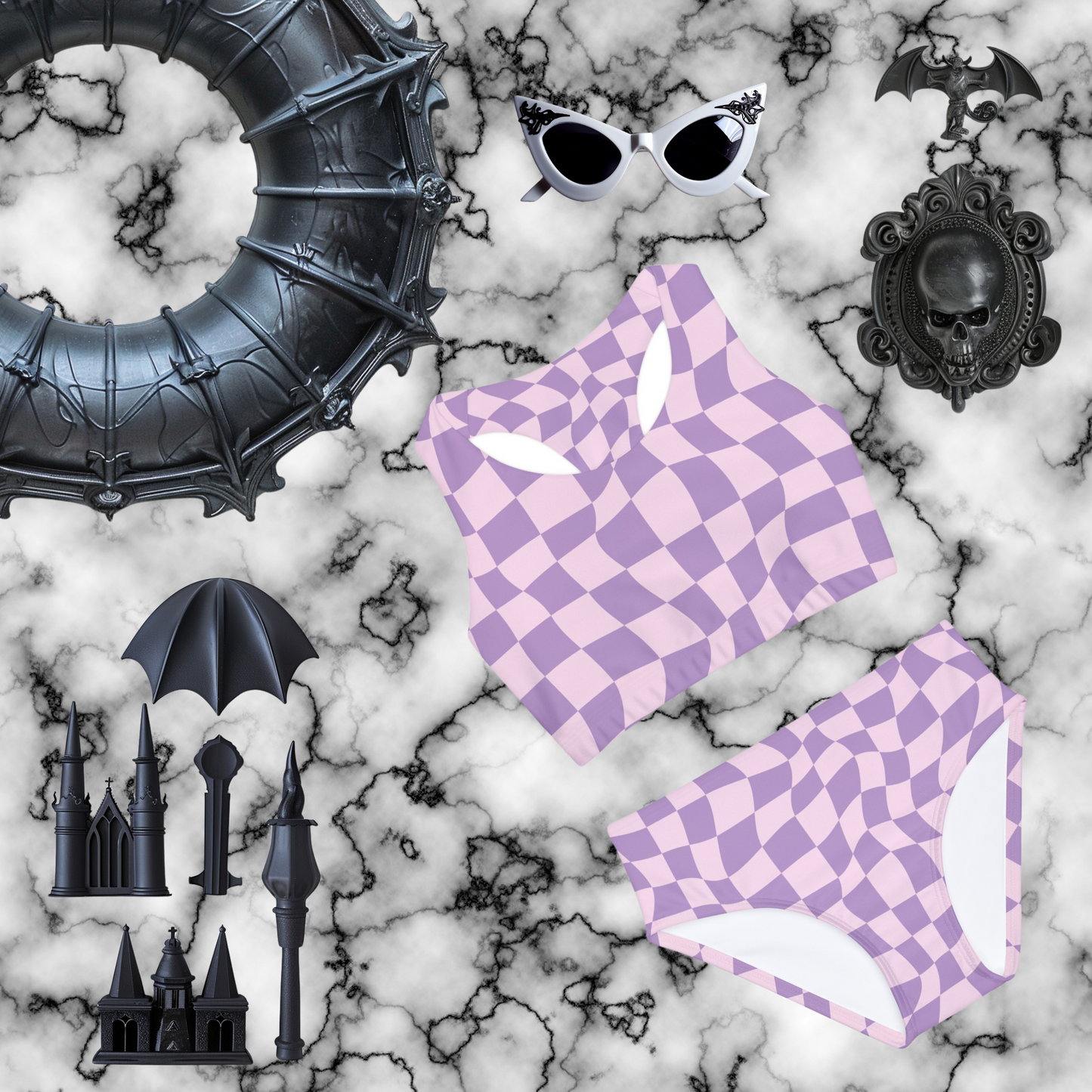 Lavender Checkerboard Girls Two Piece Swimsuit
