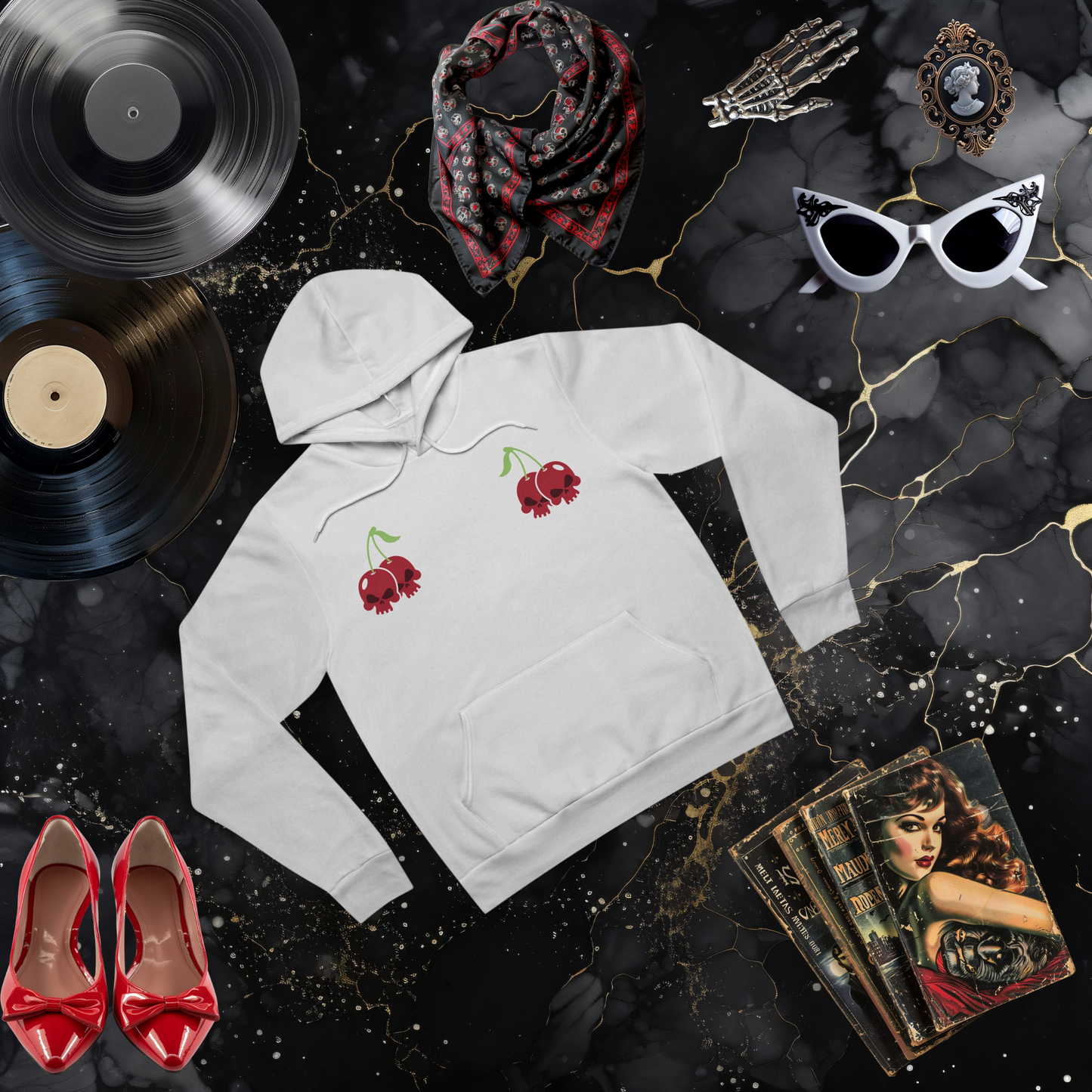 Cherry Skulls Gothabilly Pullover Hoodie