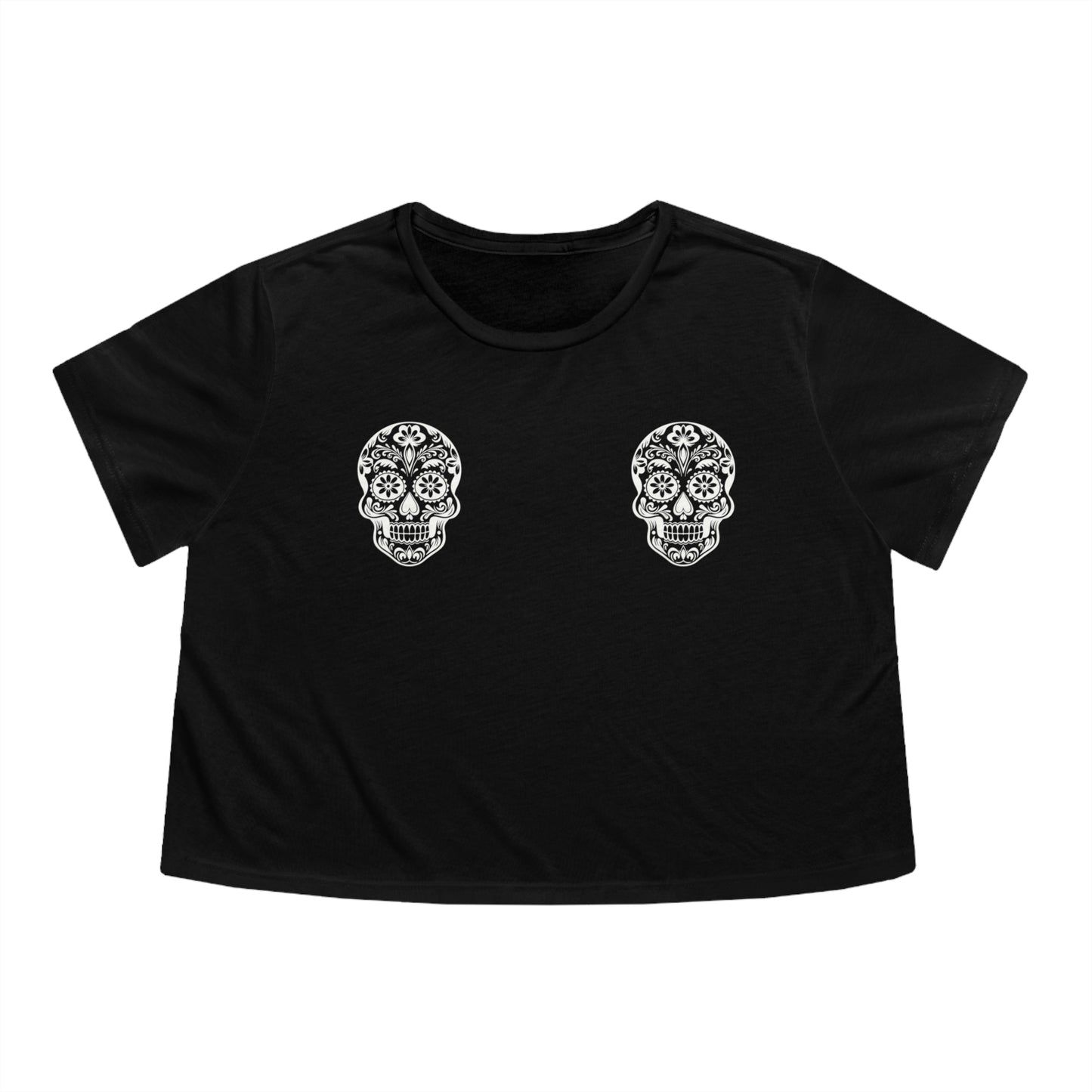 Sugar Skull Flowy Cropped Tee