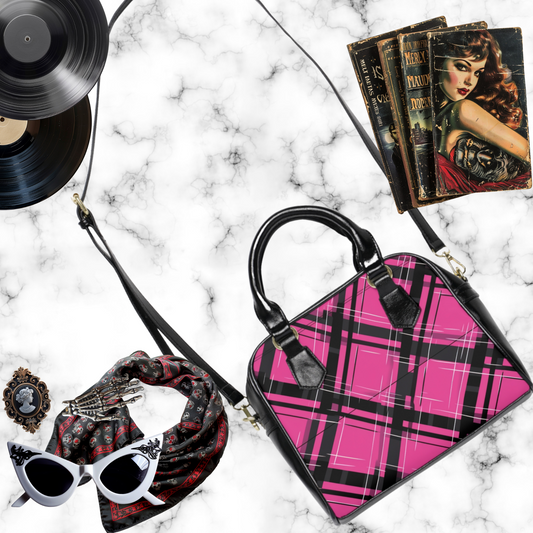 Magenta Plaid Shoulder Handbag