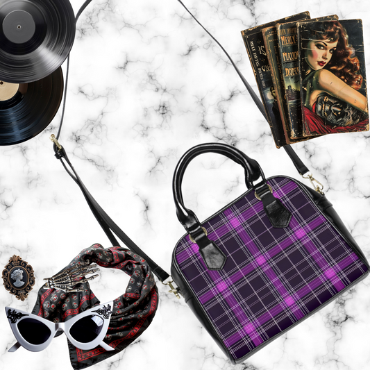 Purple Plaid Shoulder Handbag