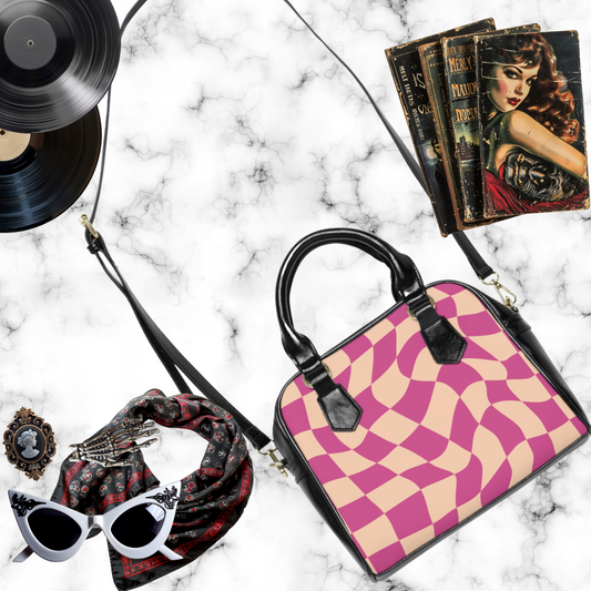 Pink Psychedelic Checkerboard Shoulder Handbag