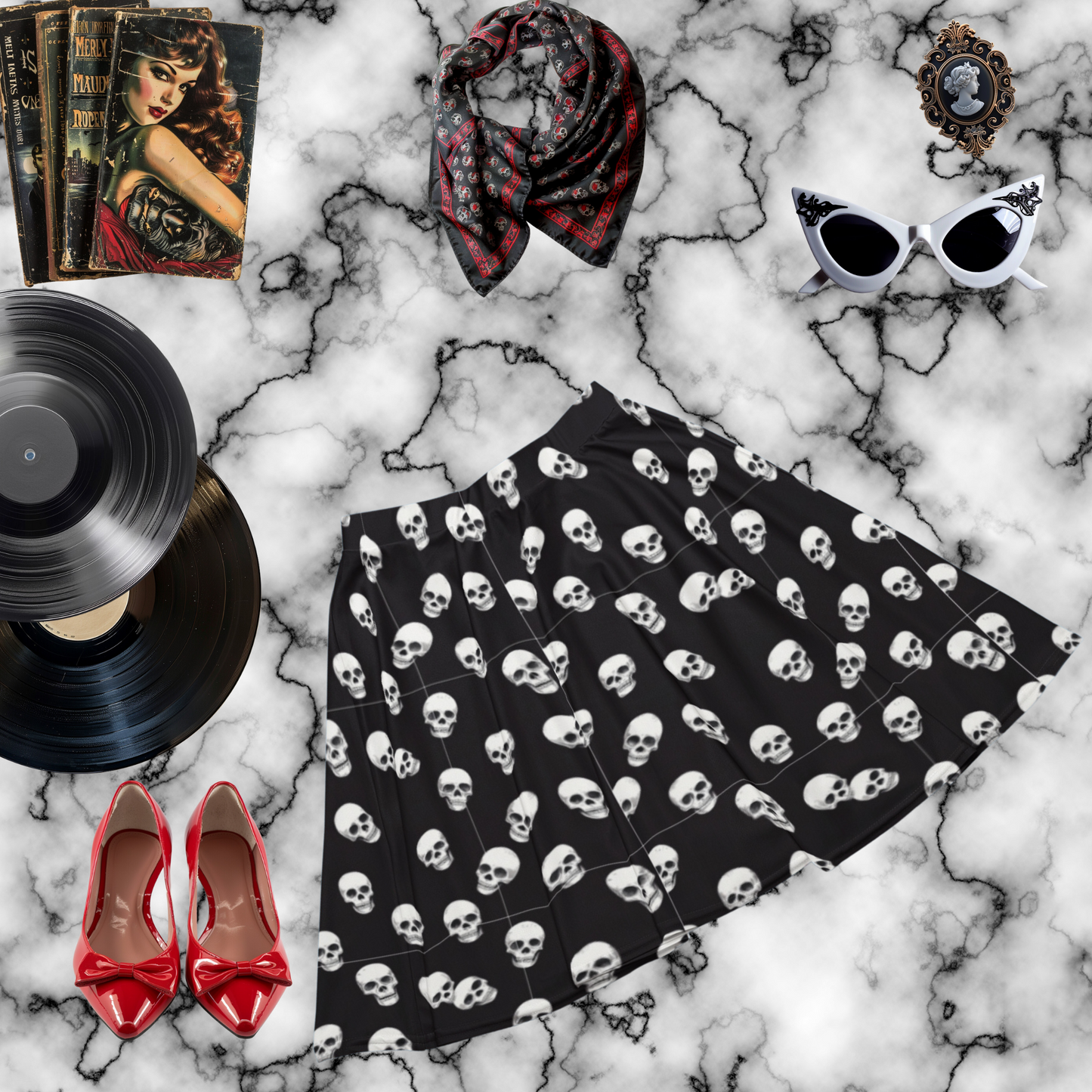 Skull Spots Skater Skirt