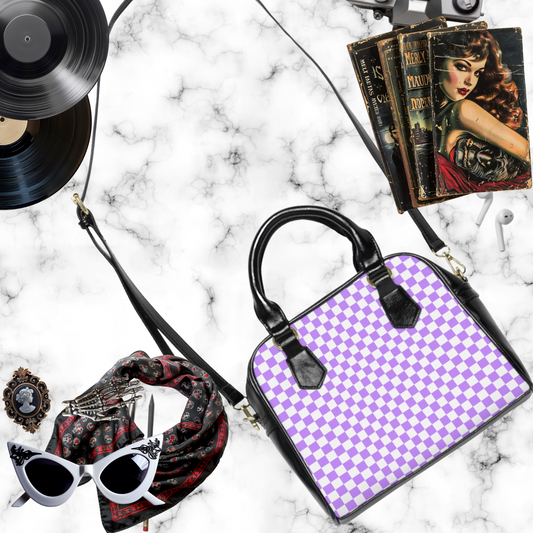 Purple Checkerboard Shoulder Handbag