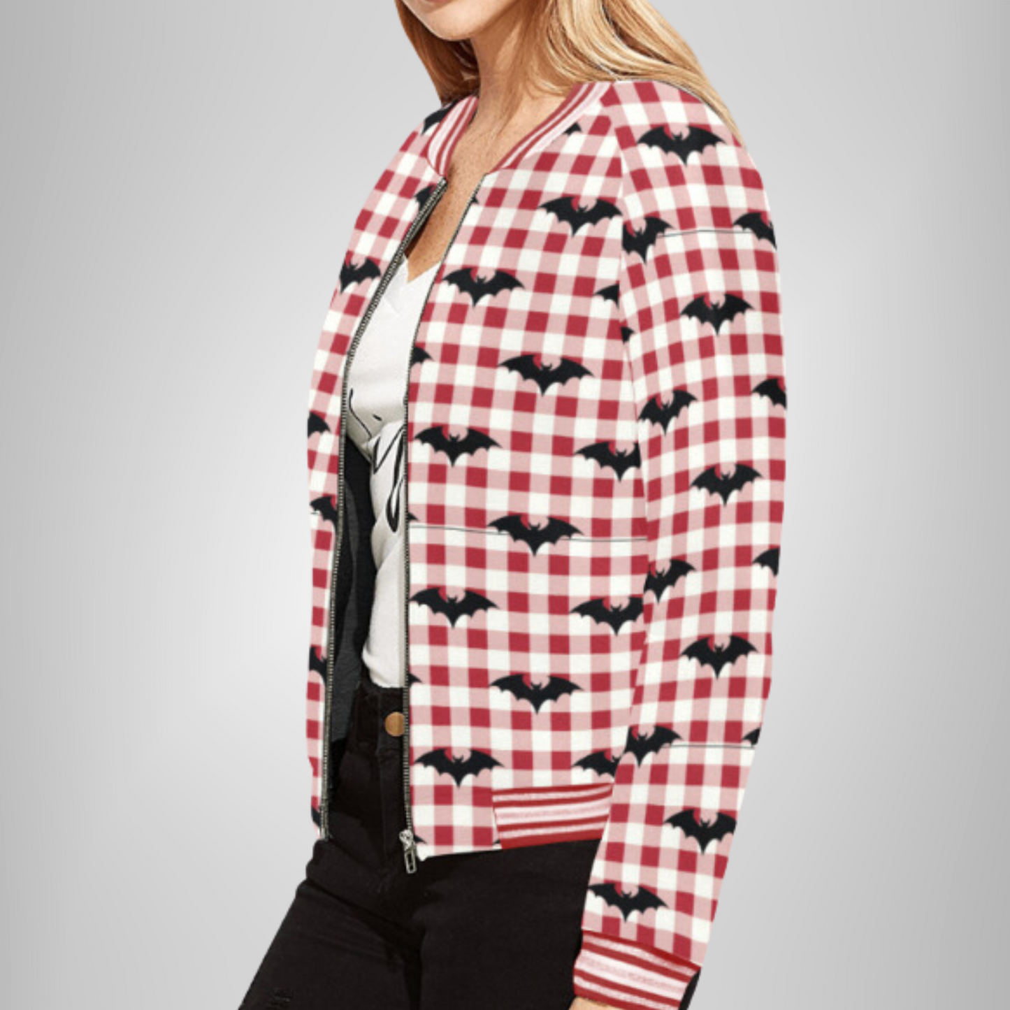 Gothic Gingham Bat Charm Varsity Jacket
