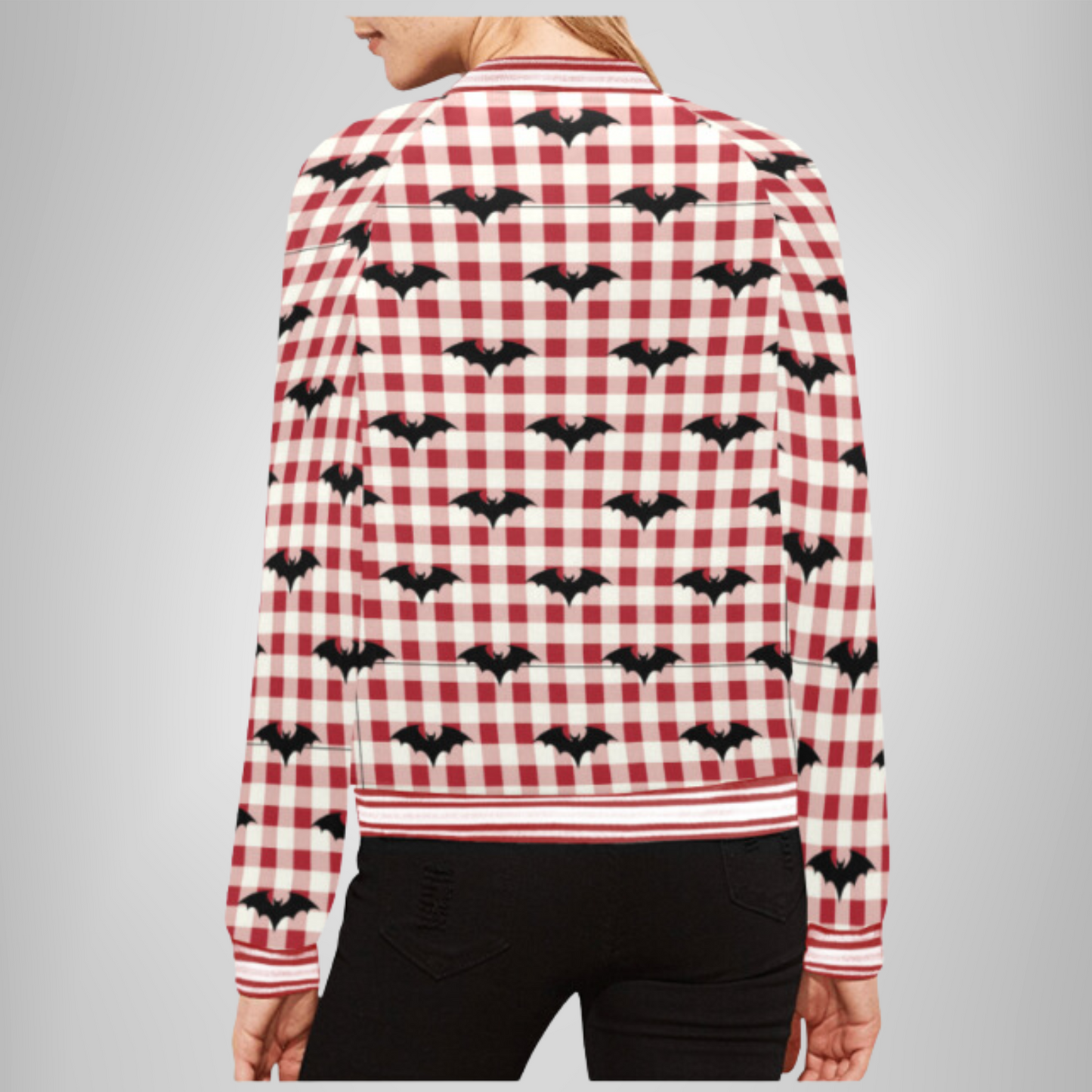Gothic Gingham Bat Charm Varsity Jacket
