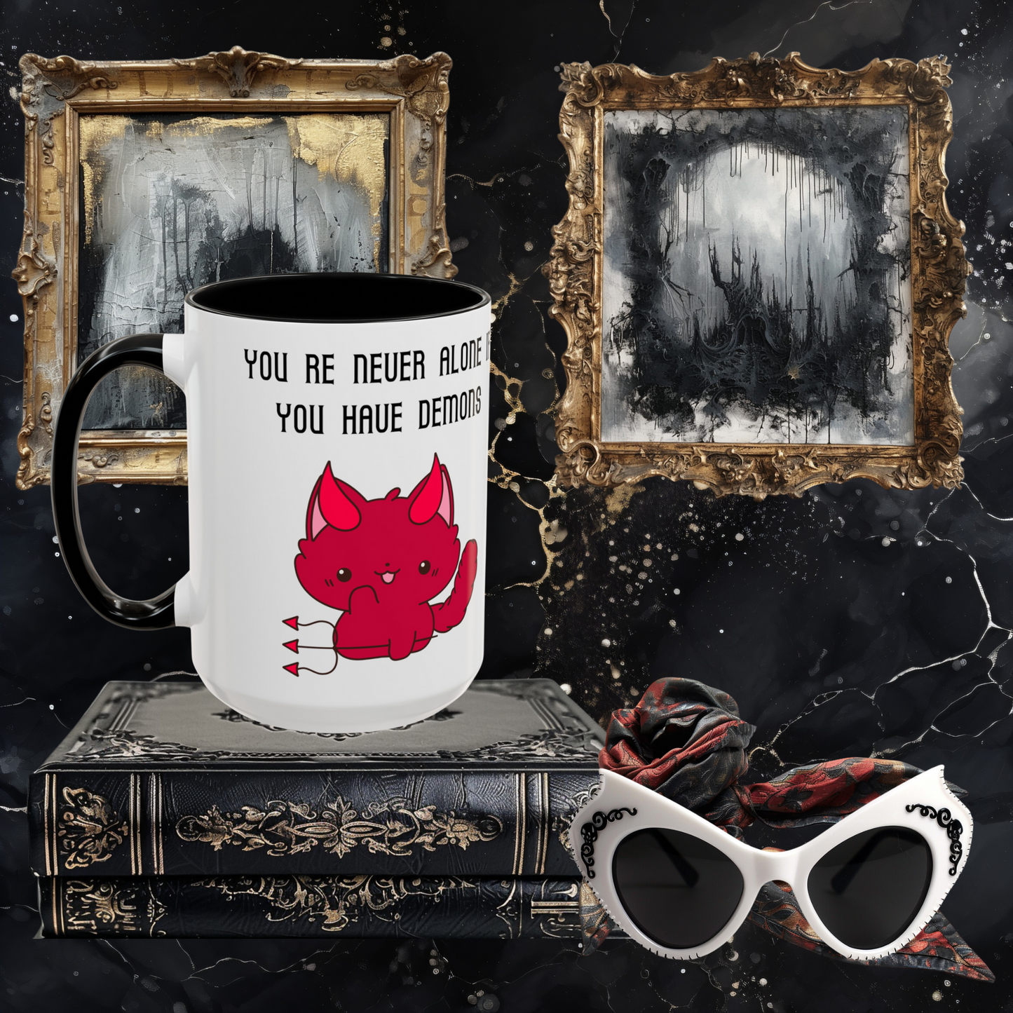 You're Never Alone if You Have Demons Accent Coffee Mug