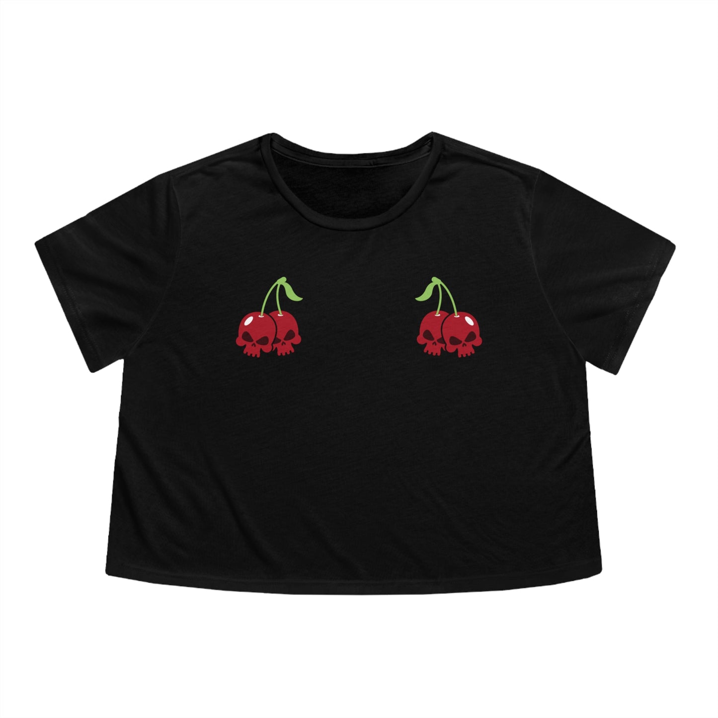 Cherry Skulls Gothabilly Flowy Cropped Tee