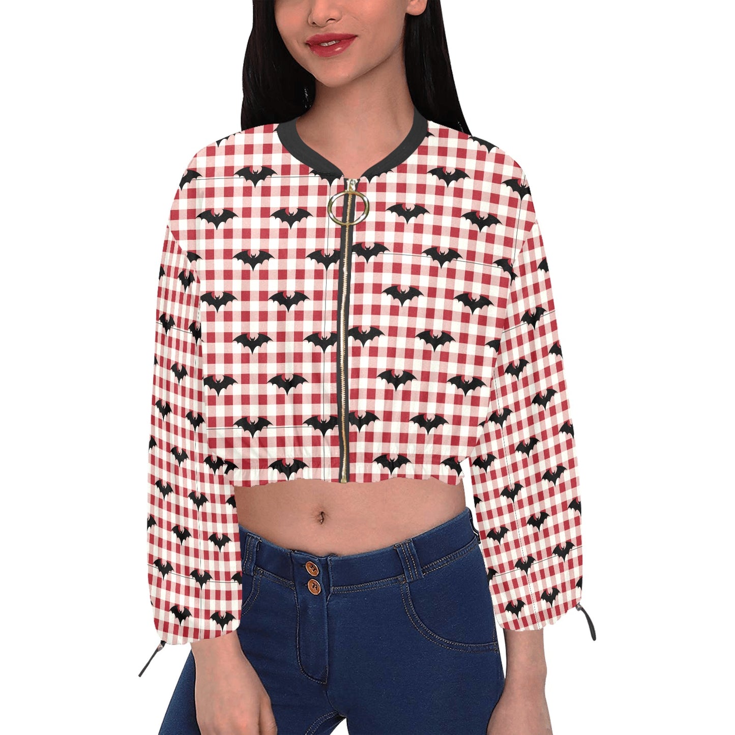 Gothic Gingham Bat Charm Cropped Chiffon Jacket