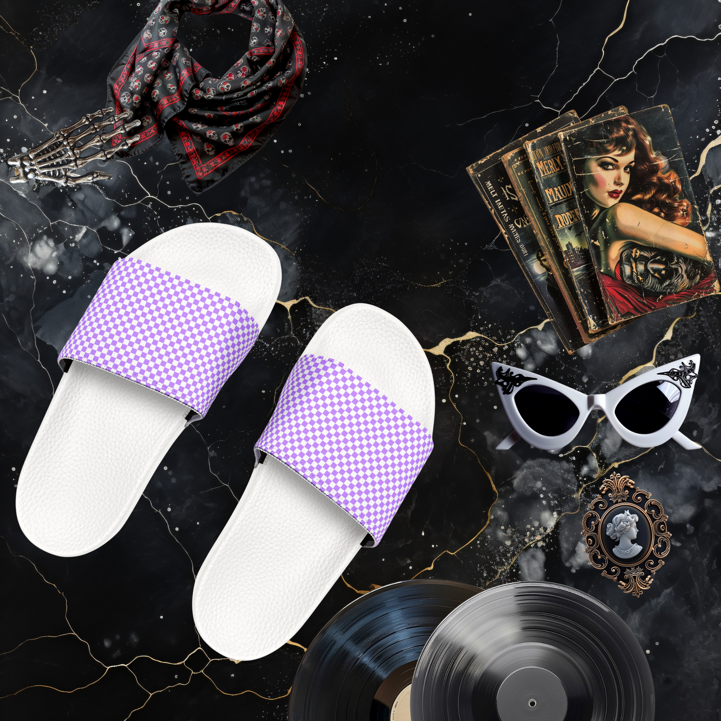 Purple Checkerboard Women's Slide Sandals