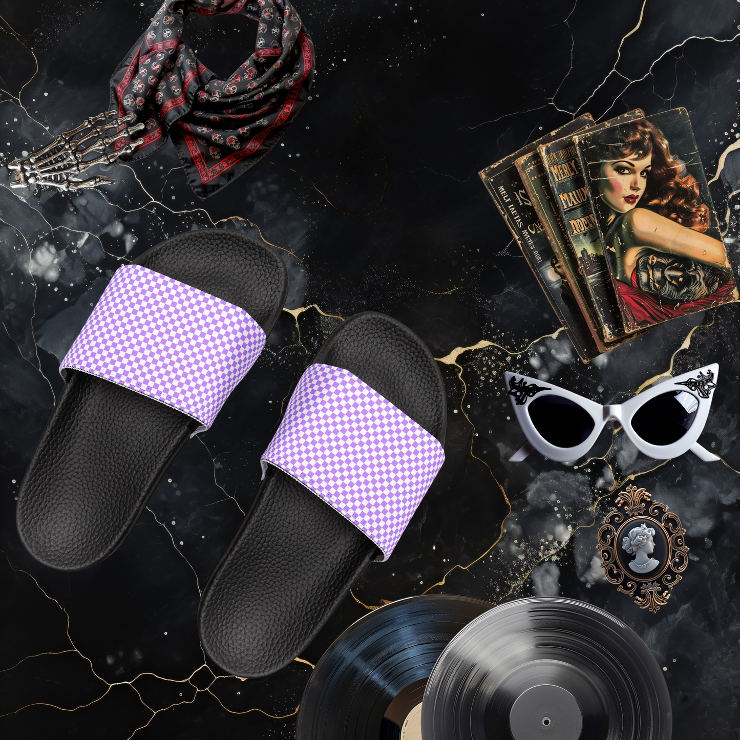 Purple Checkerboard Women's Slide Sandals
