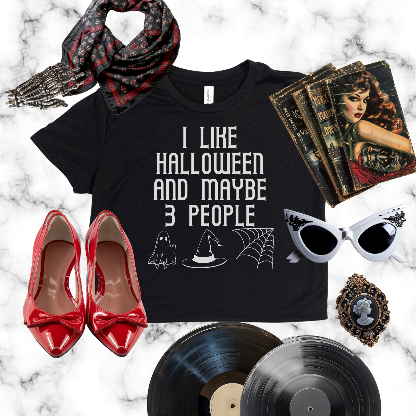 I Like Halloween and Maybe 3 People Flowy Cropped Tee