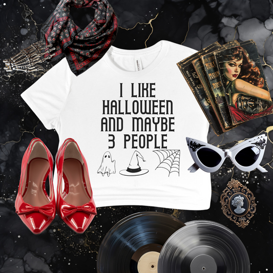 I Like Halloween and Maybe 3 People Flowy Cropped Tee