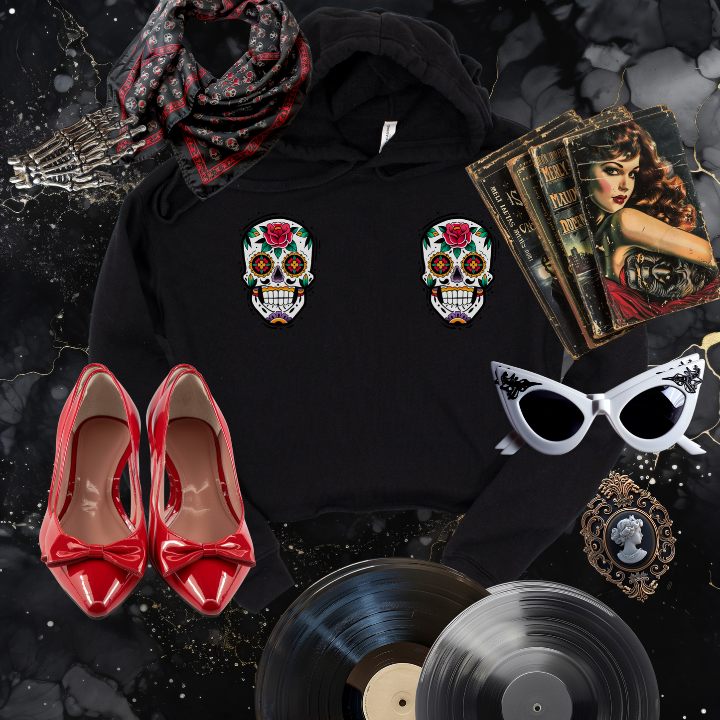 Calavera Cropped Hooded Sweatshirt