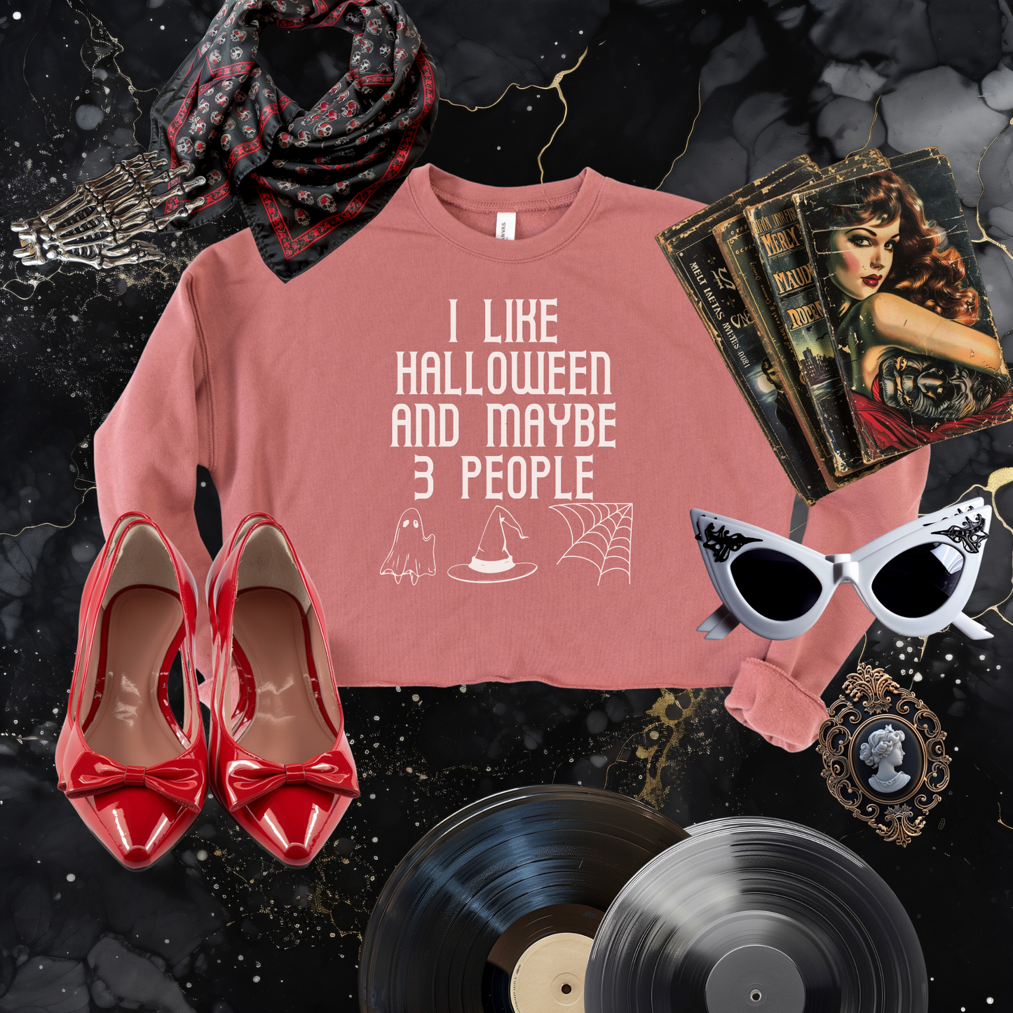 I Like Halloween and Maybe 3 People Cropped Sweatshirt