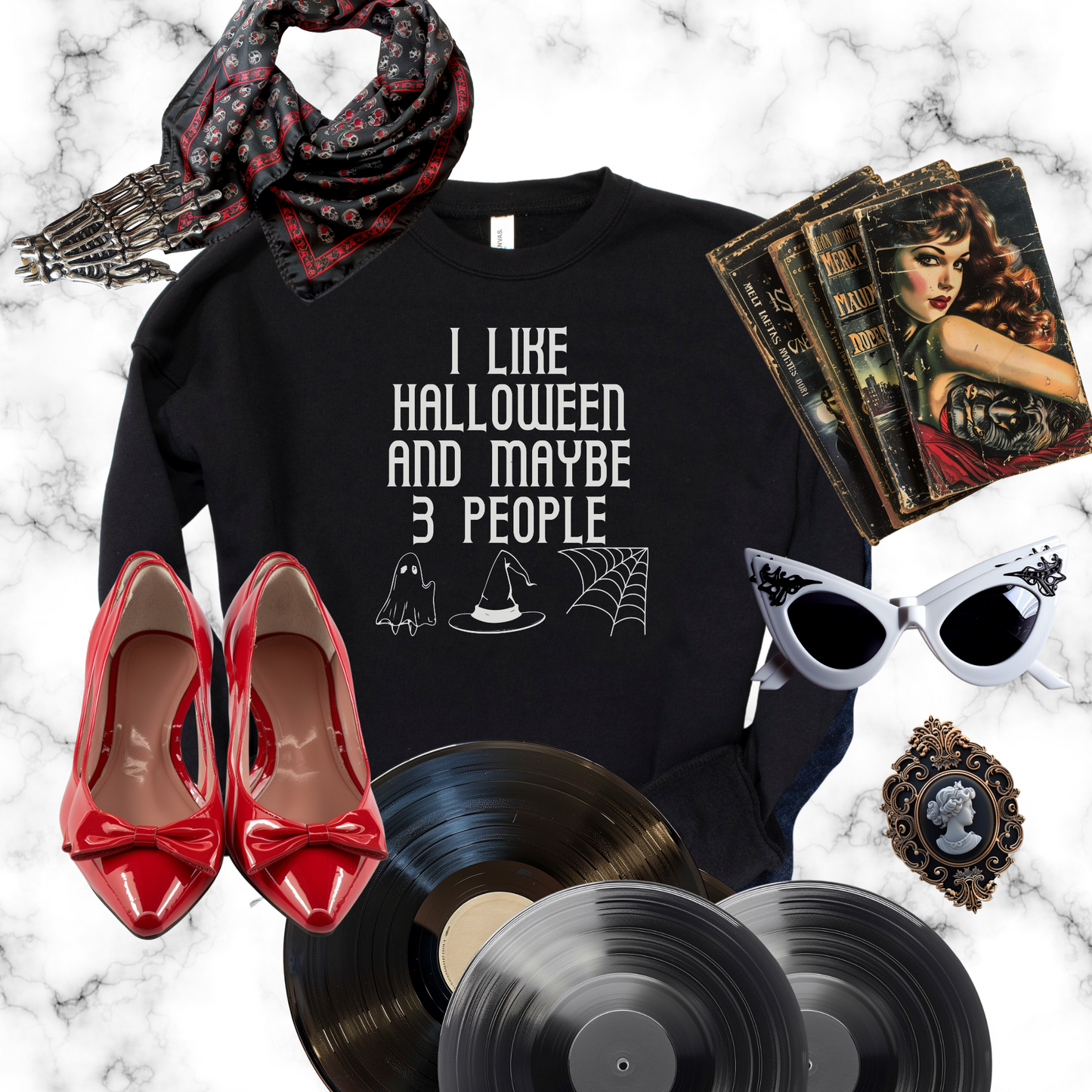 I Like Halloween and Maybe 3 People Cropped Sweatshirt