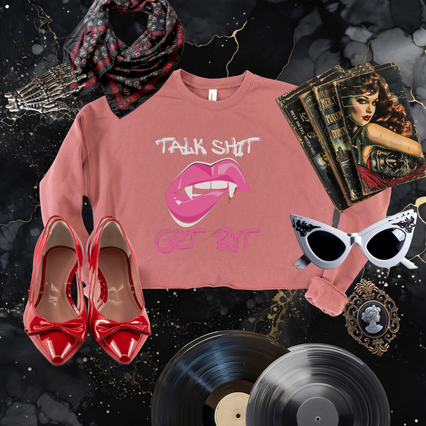 Talk Shit, Get Bit Cropped Sweatshirt