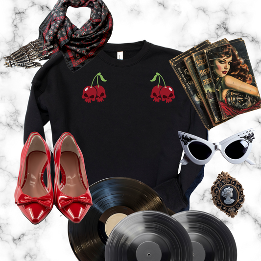 Cherry Skull Gothabilly Cropped Sweatshirt