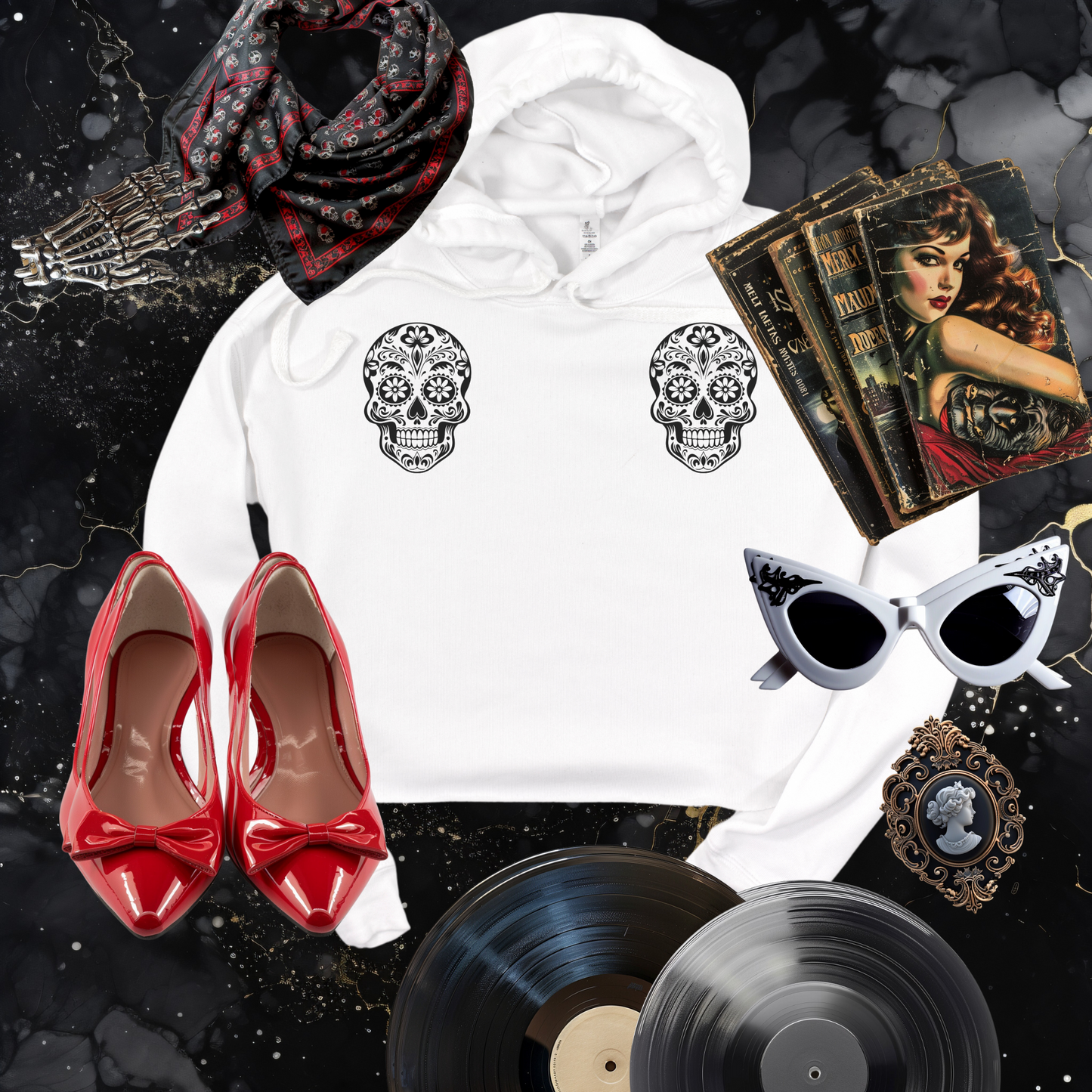 Sugar Skull Cropped Hooded Sweatshirt