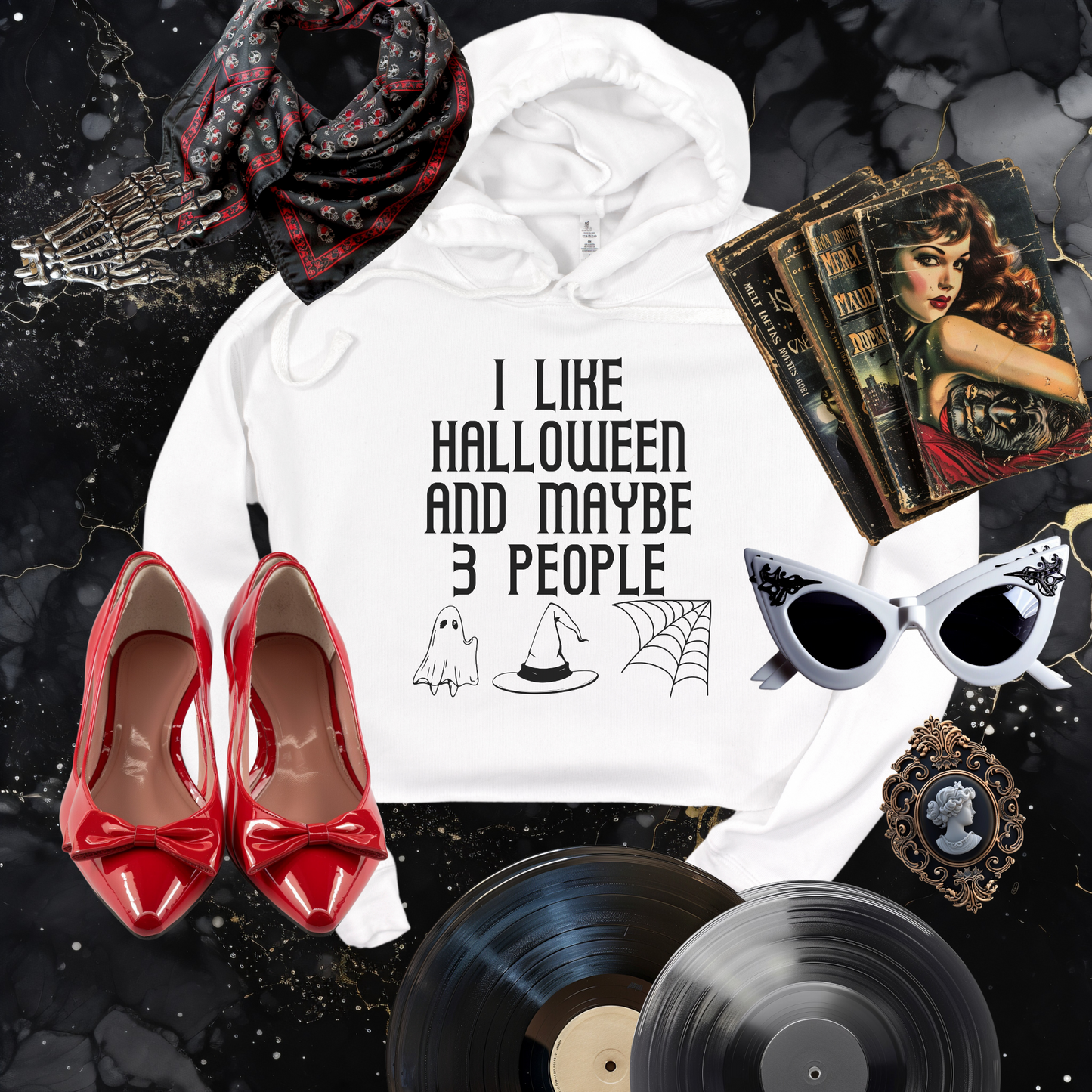 I Like Halloween and Maybe 3 People Cropped Hooded Sweatshirt