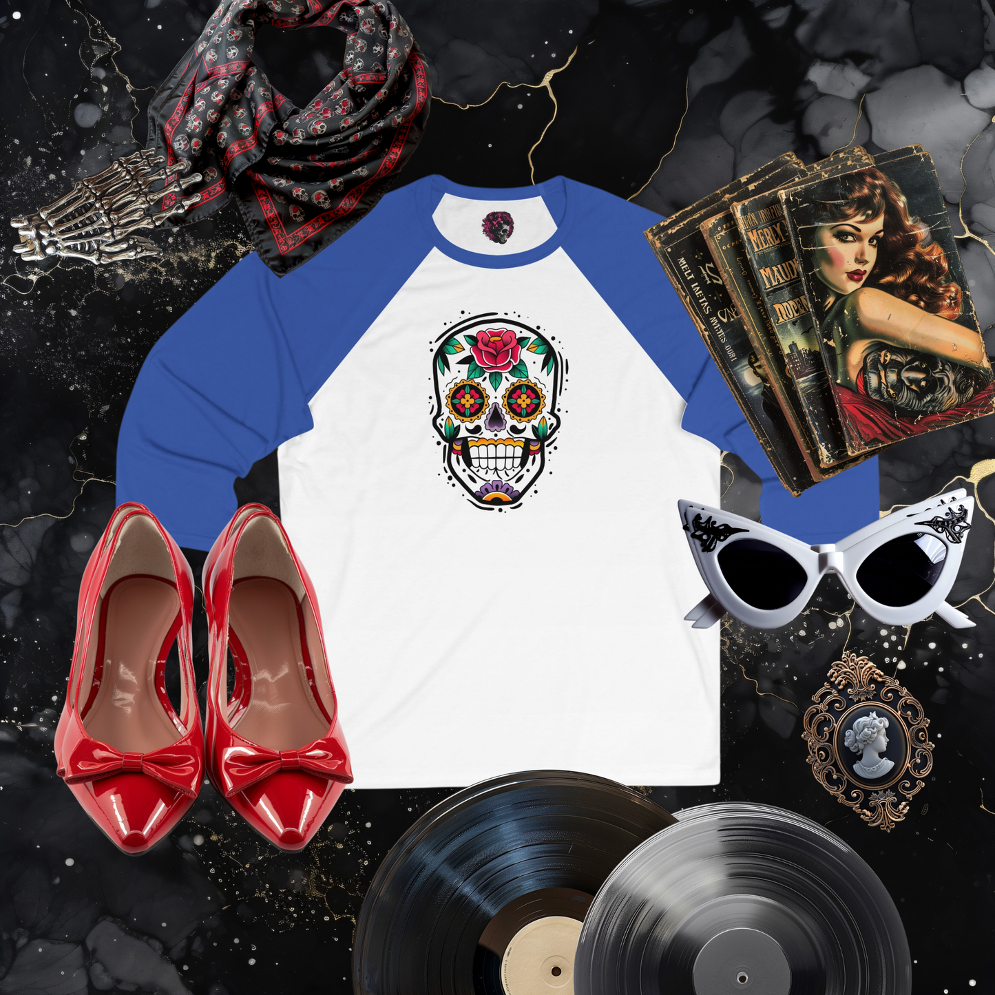 Calavera 3\4 Sleeve Baseball Tee