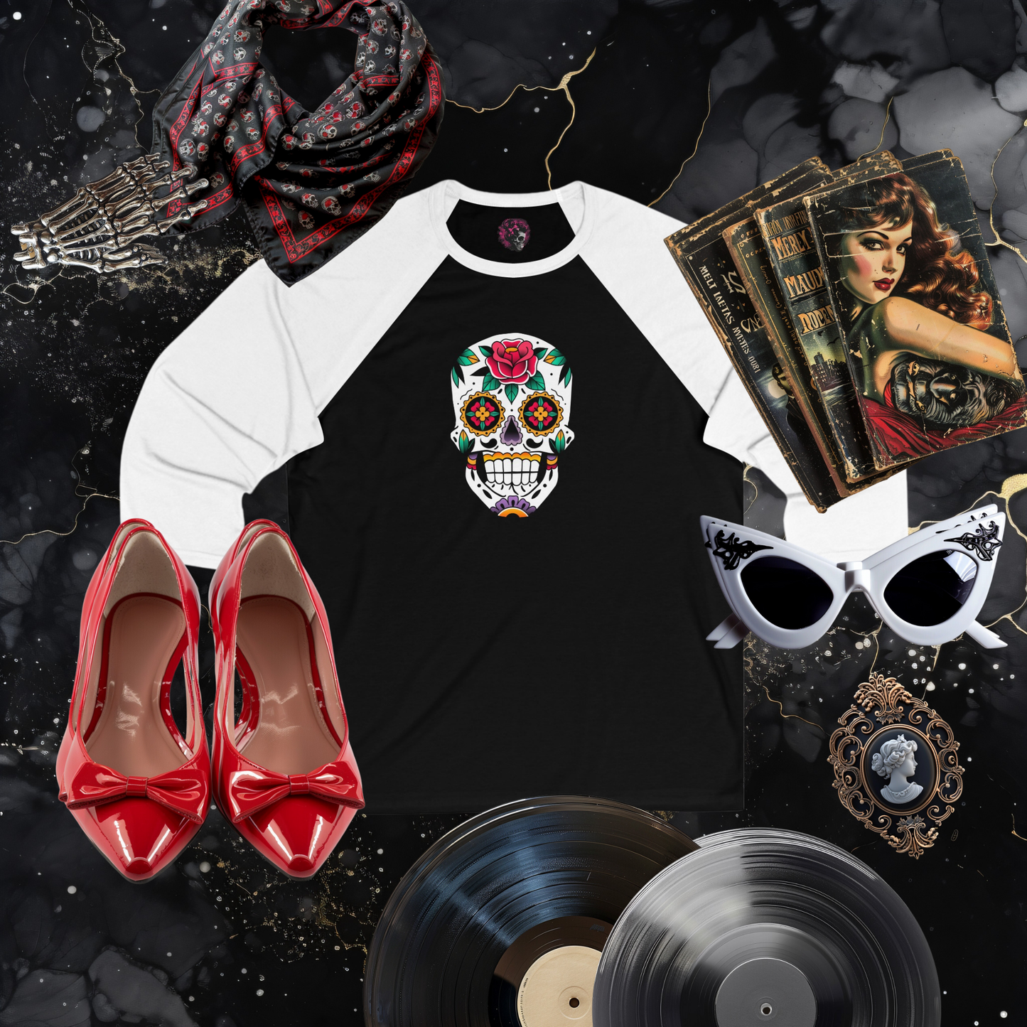 Calavera 3\4 Sleeve Baseball Tee