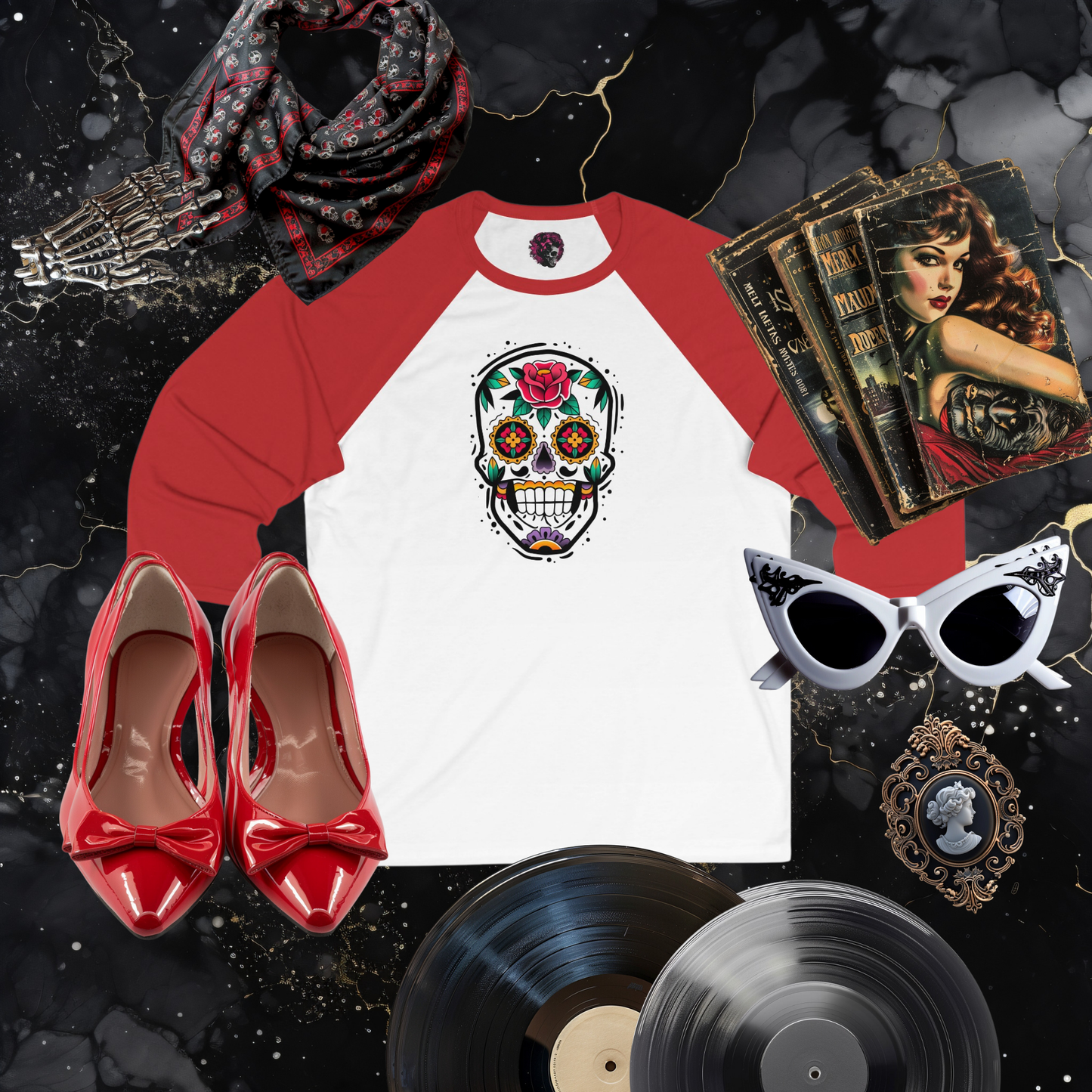 Calavera 3\4 Sleeve Baseball Tee