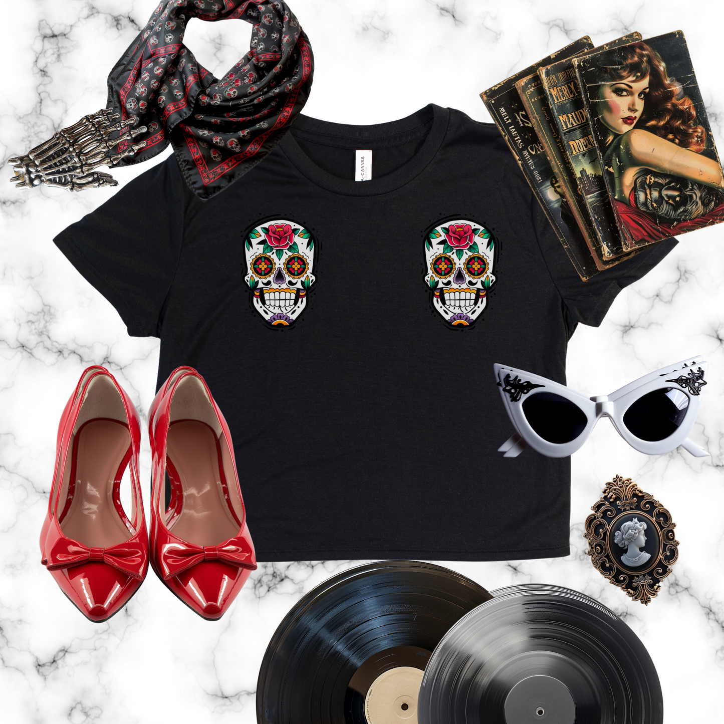 Calavera Flowy Cropped Tee
